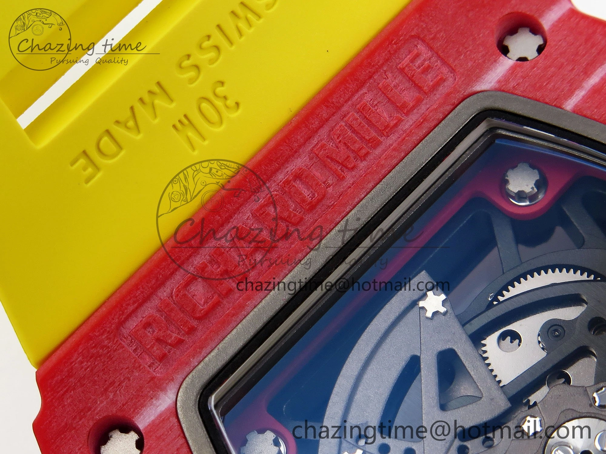 RM035 Red Carbon SONIC Best Edition Skeleton Dial on Yellow Rubber Strap Clone RMUL2