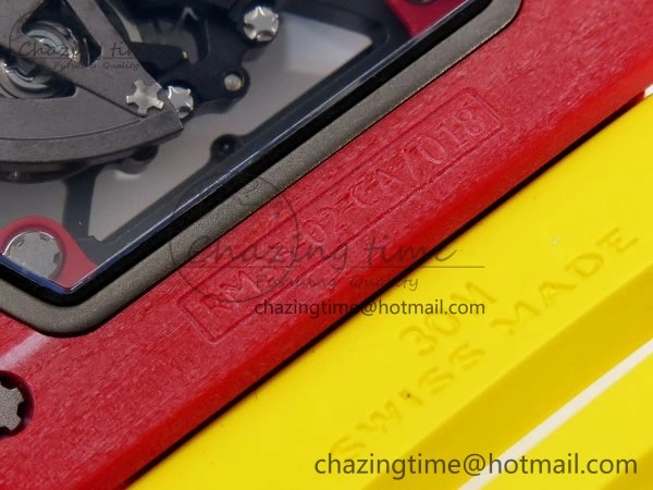 RM035 Red Carbon SONIC Best Edition Skeleton Dial on Yellow Rubber Strap Clone RMUL2