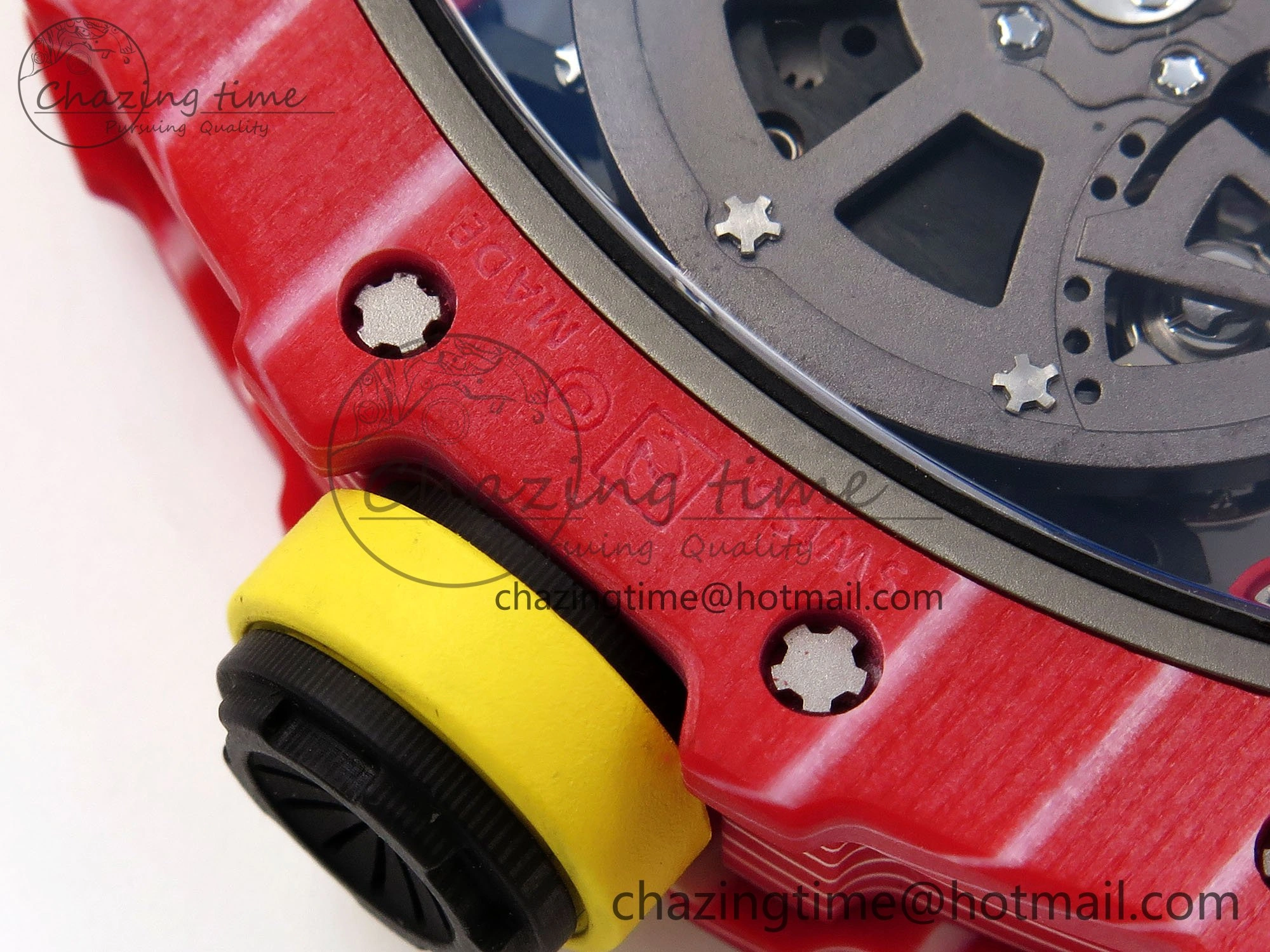RM035 Red Carbon SONIC Best Edition Skeleton Dial on Yellow Rubber Strap Clone RMUL2