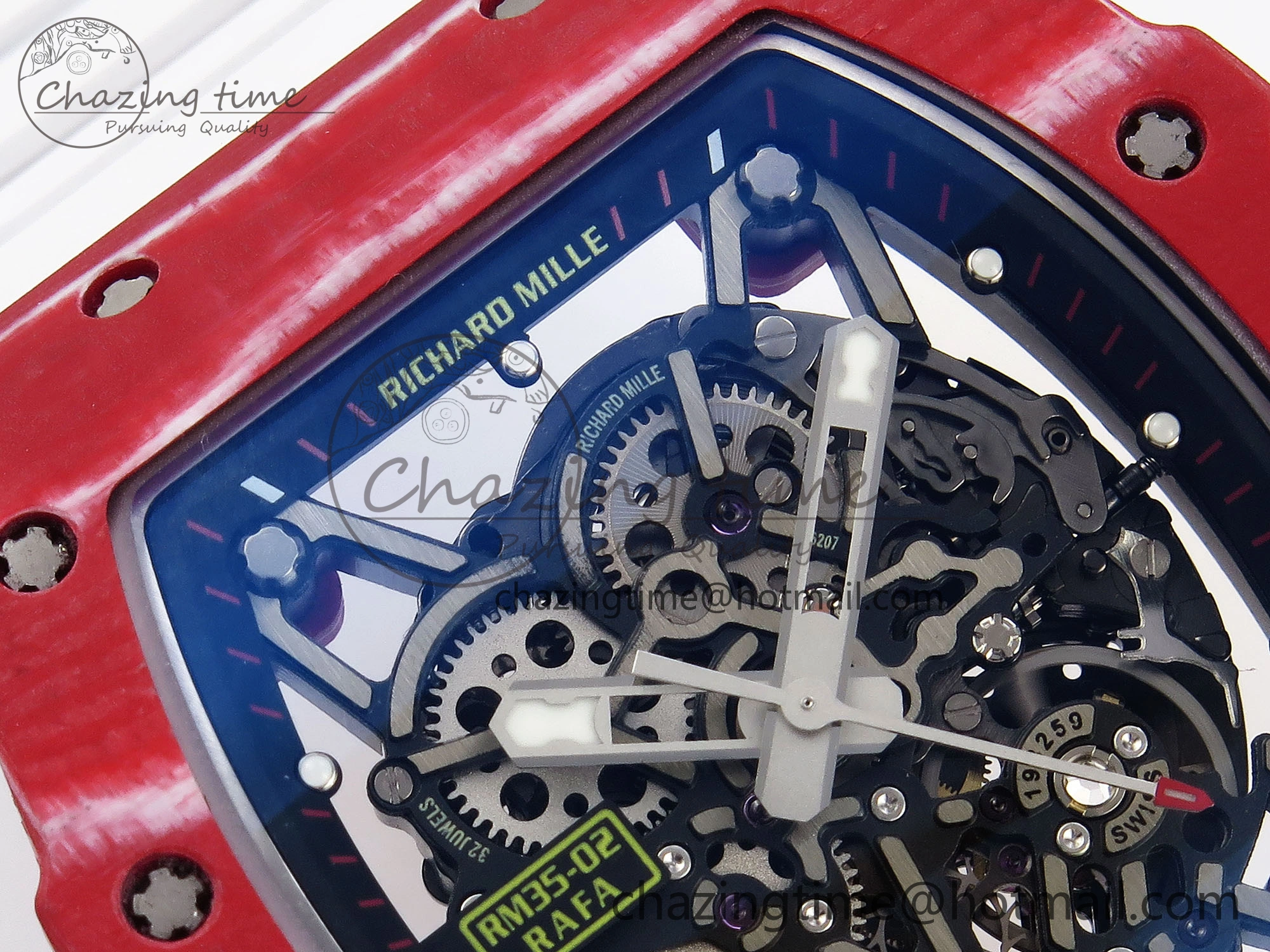 RM035 Red Carbon T+F Best Edition Skeleton Dial on White Rubber Strap Clone RMUL2