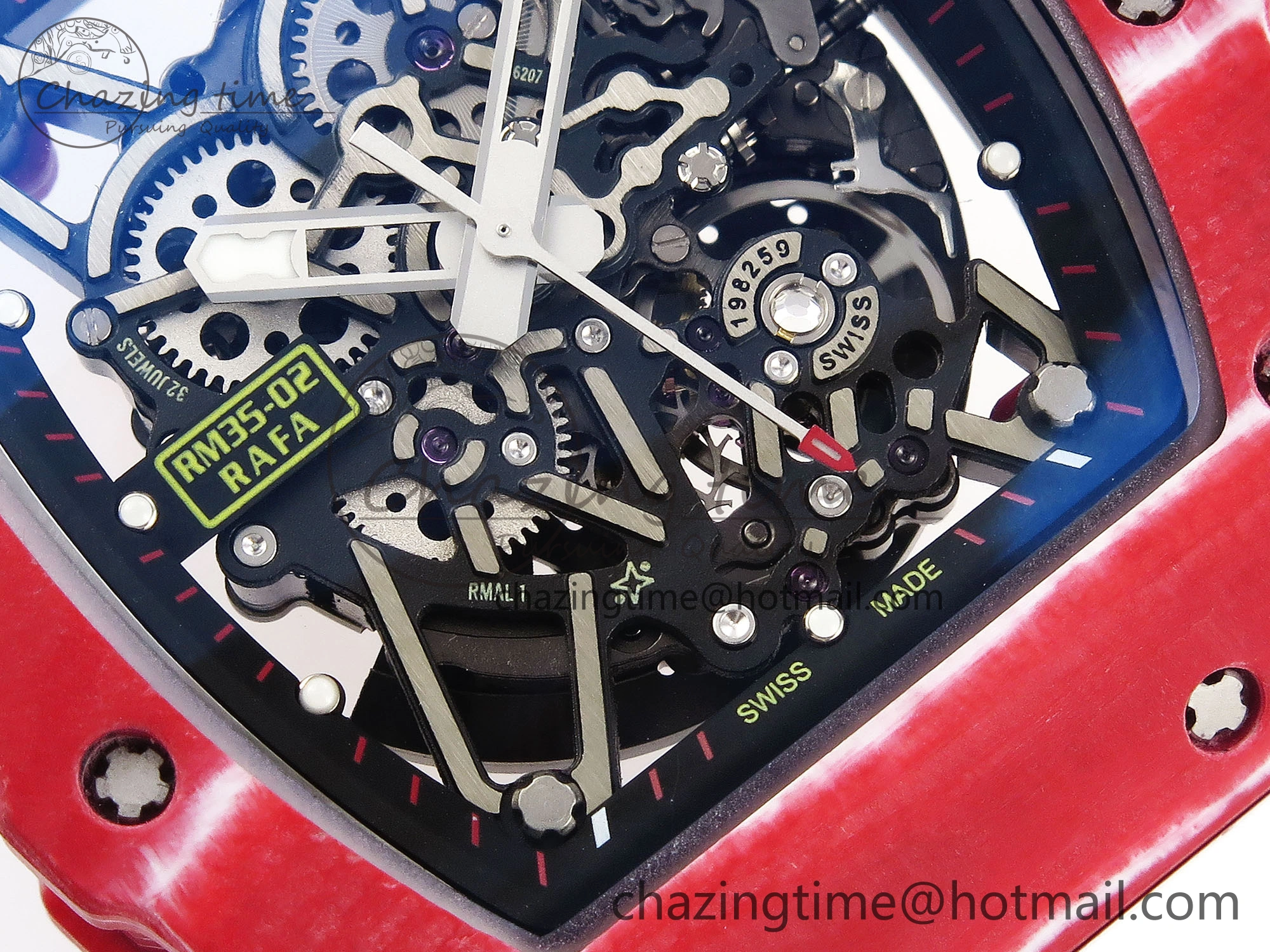 RM035 Red Carbon T+F Best Edition Skeleton Dial on White Rubber Strap Clone RMUL2