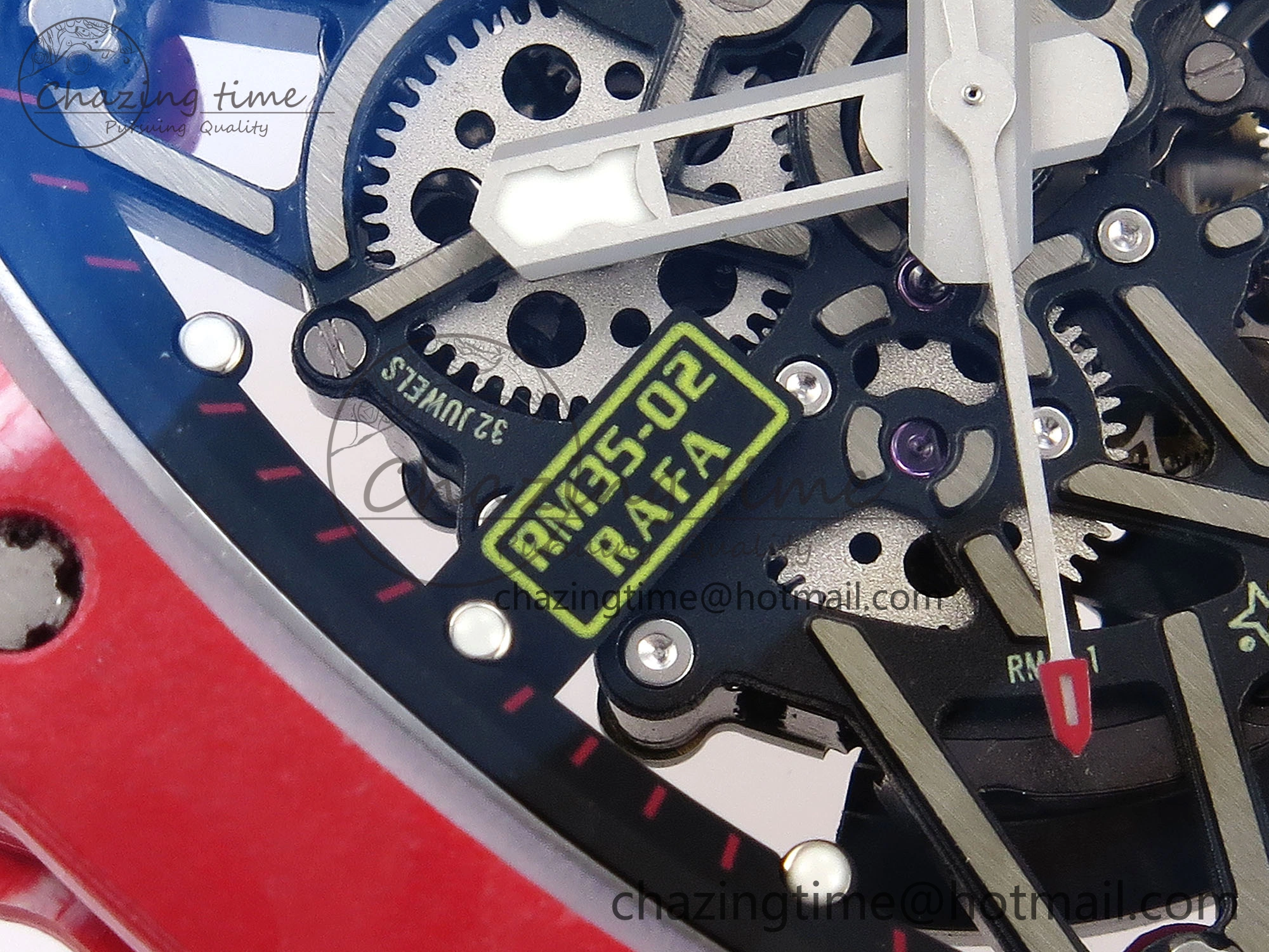 RM035 Red Carbon T+F Best Edition Skeleton Dial on White Rubber Strap Clone RMUL2