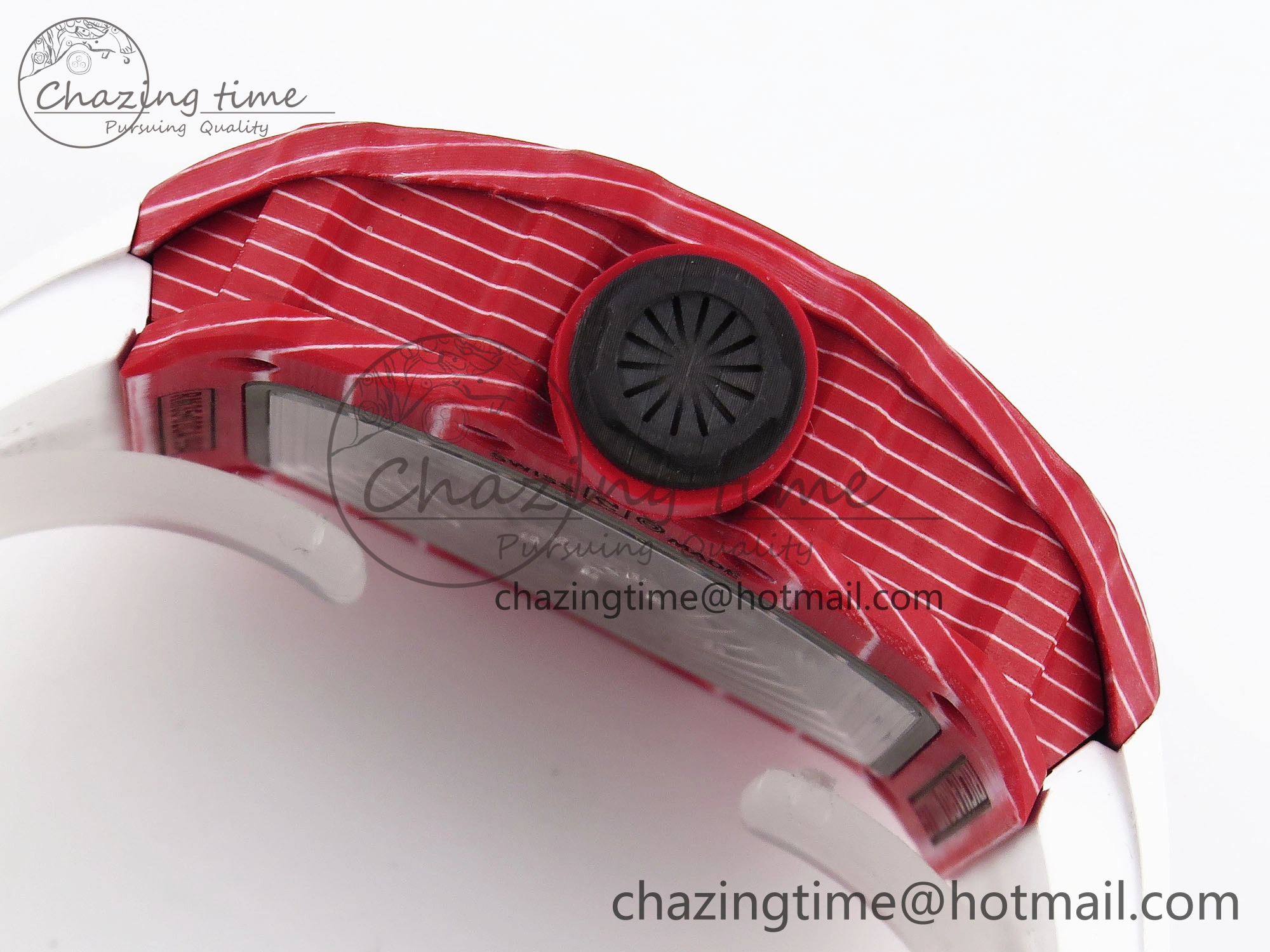 RM035 Red Carbon T+F Best Edition Skeleton Dial on White Rubber Strap Clone RMUL2
