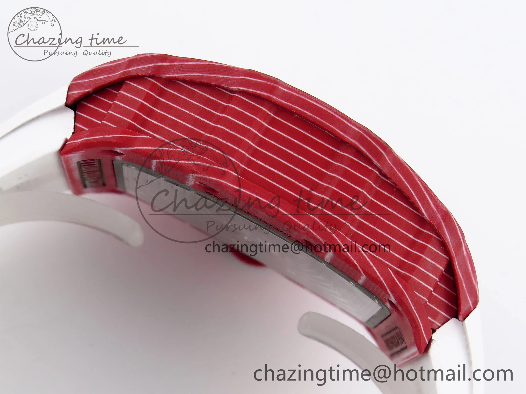 RM035 Red Carbon T+F Best Edition Skeleton Dial on White Rubber Strap Clone RMUL2