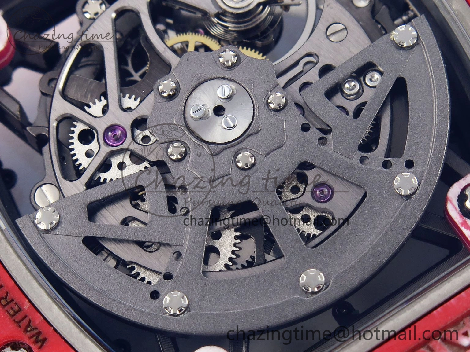RM035 Red Carbon T+F Best Edition Skeleton Dial on White Rubber Strap Clone RMUL2