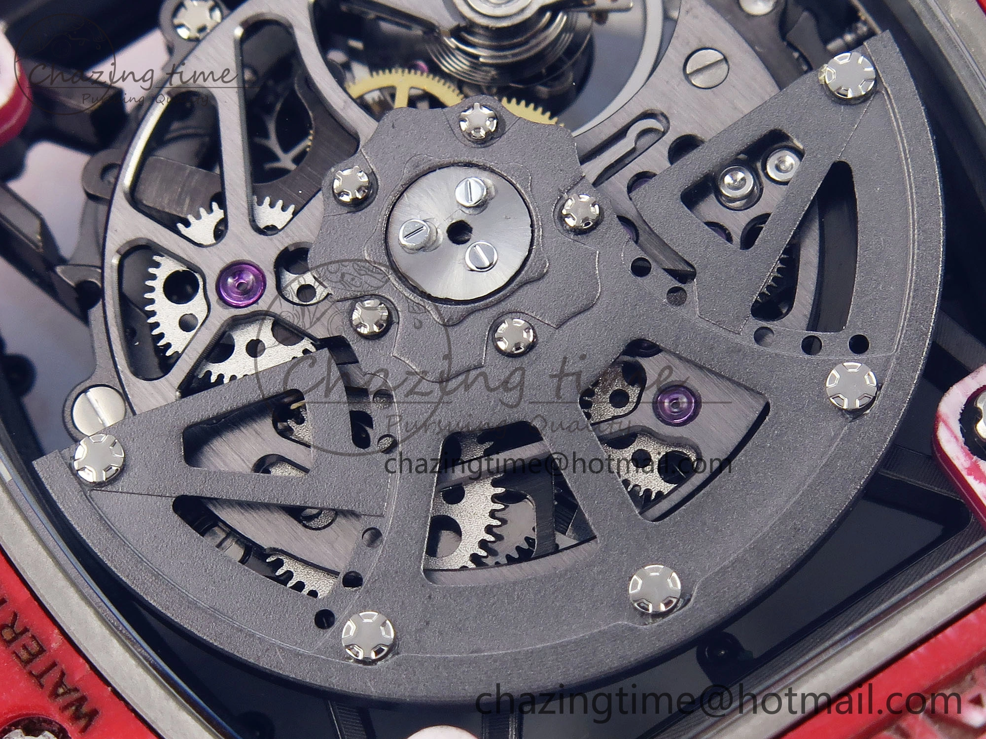 RM035 Red Carbon T+F Best Edition Skeleton Dial on White Rubber Strap Clone RMUL2