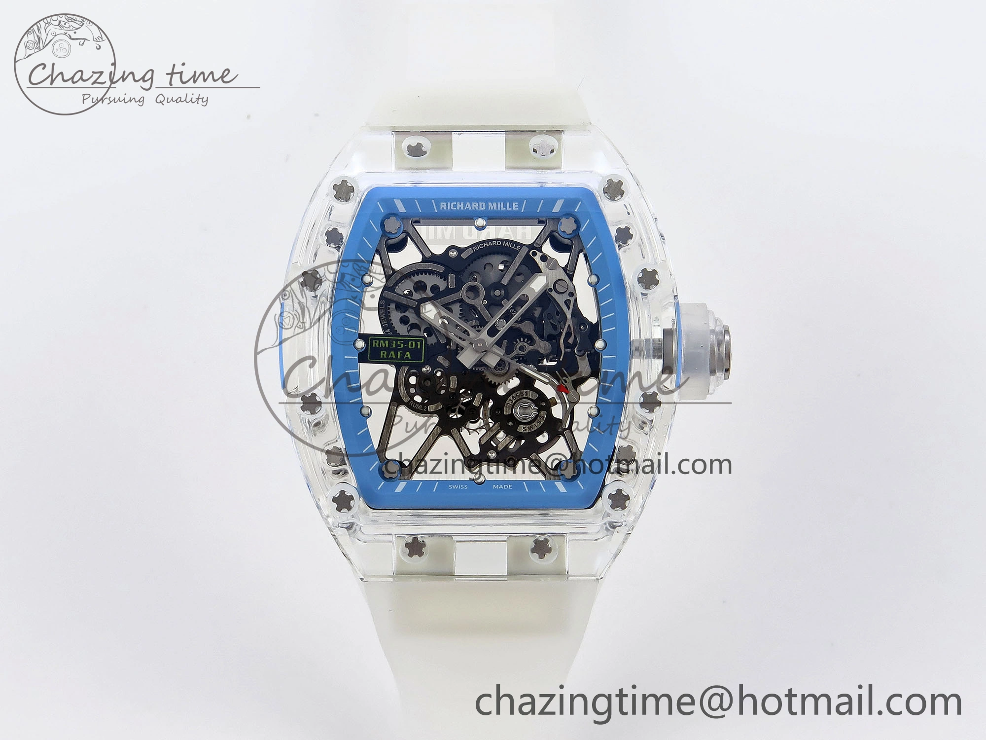 RM035 Transparent RMF Best Edition Skeleton Blue Dial on Translucent Rubber Strap Clone RMUL2