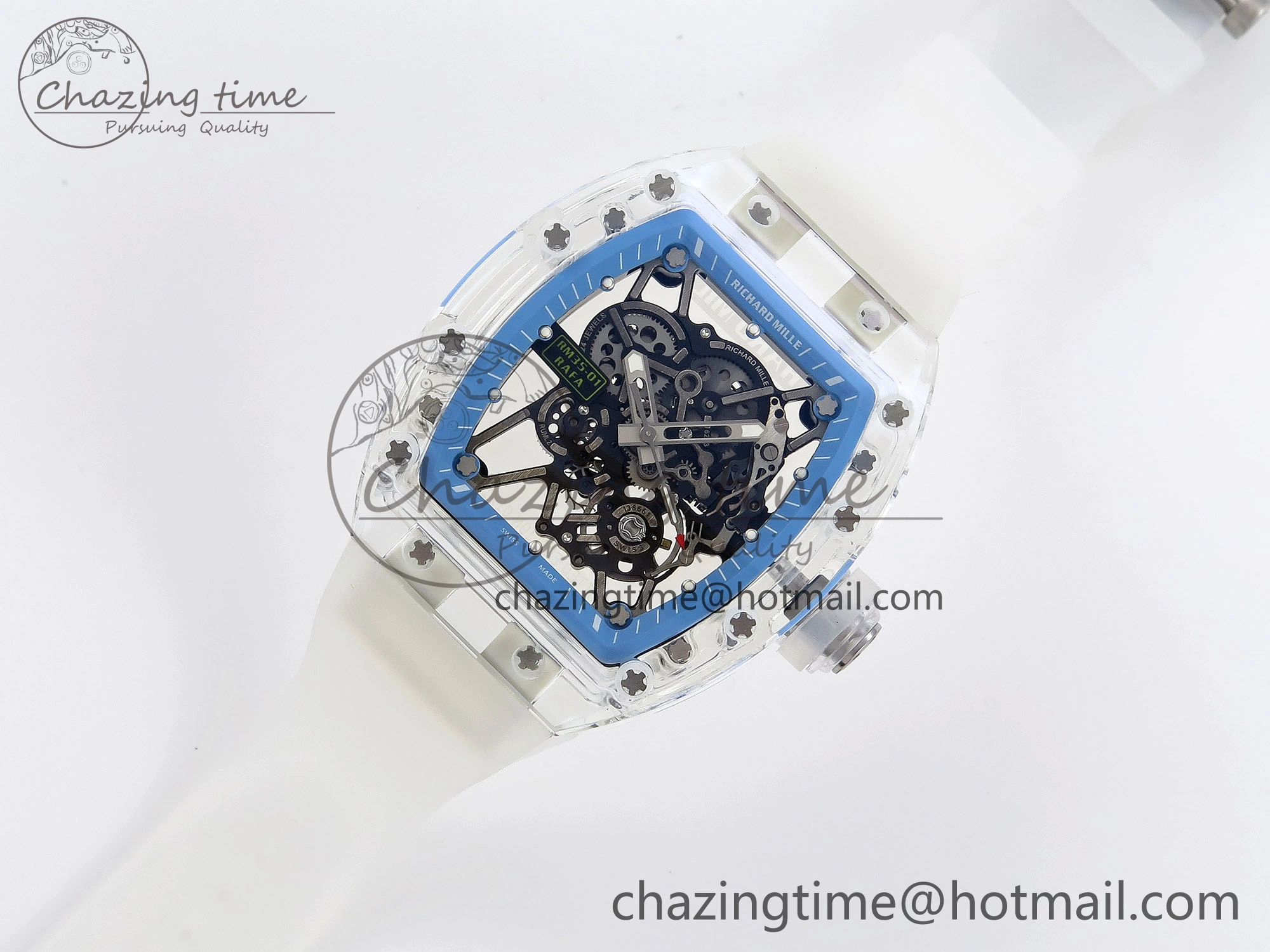 RM035 Transparent RMF Best Edition Skeleton Blue Dial on Translucent Rubber Strap Clone RMUL2