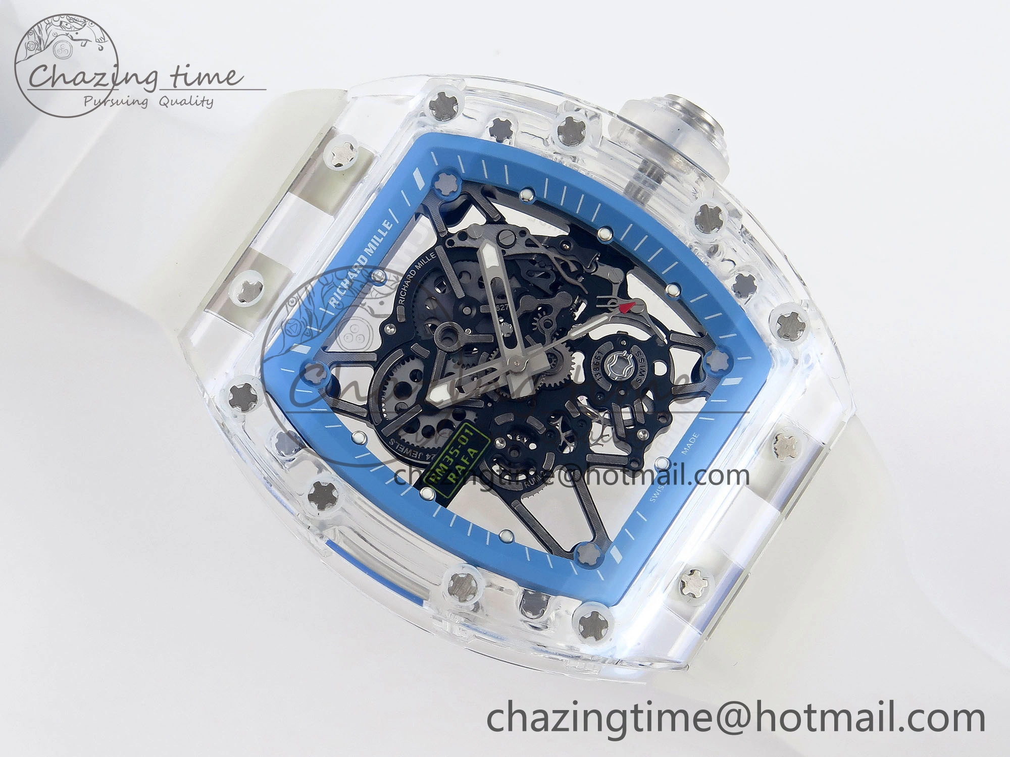 RM035 Transparent RMF Best Edition Skeleton Blue Dial on Translucent Rubber Strap Clone RMUL2