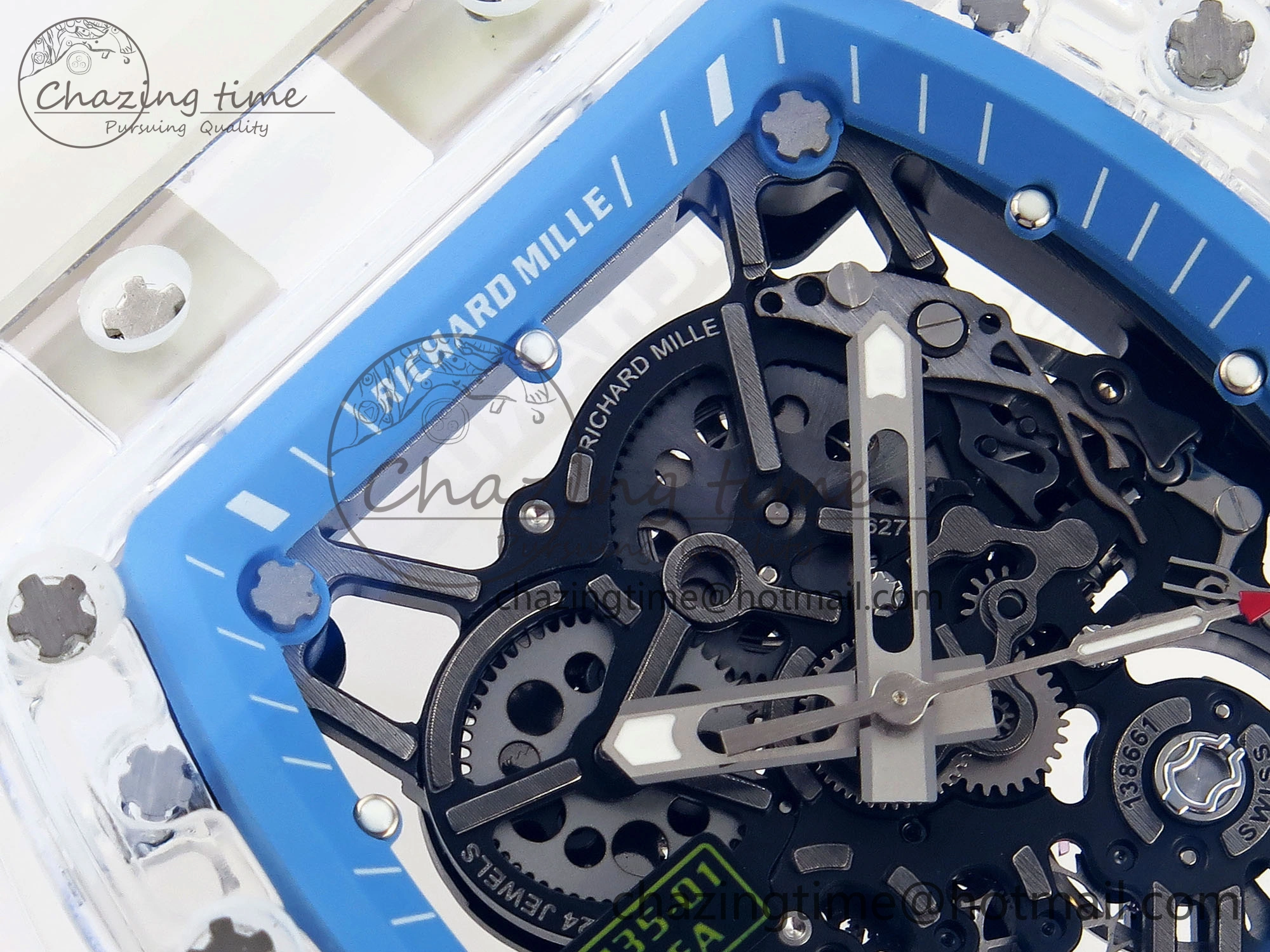 RM035 Transparent RMF Best Edition Skeleton Blue Dial on Translucent Rubber Strap Clone RMUL2