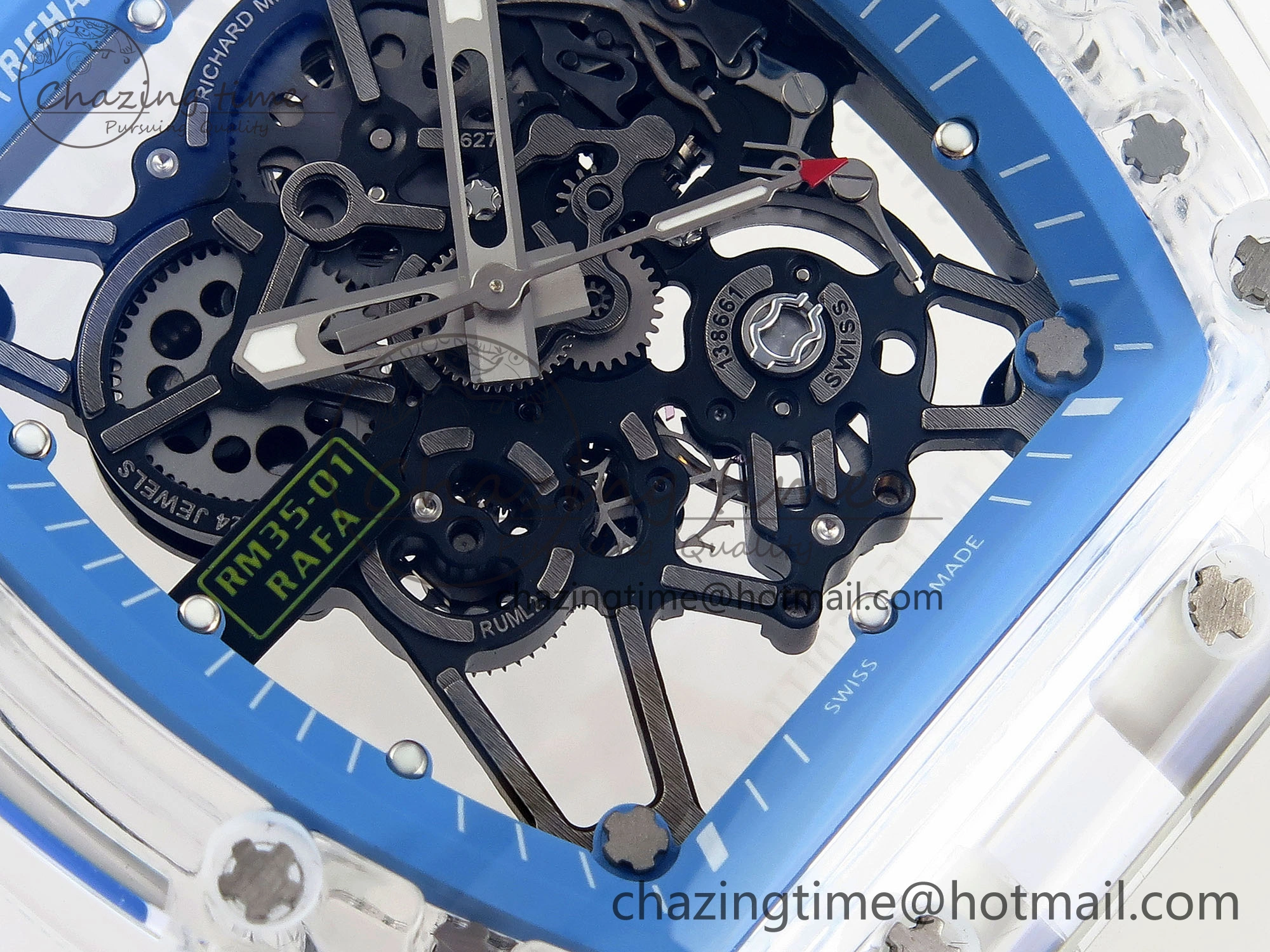 RM035 Transparent RMF Best Edition Skeleton Blue Dial on Translucent Rubber Strap Clone RMUL2