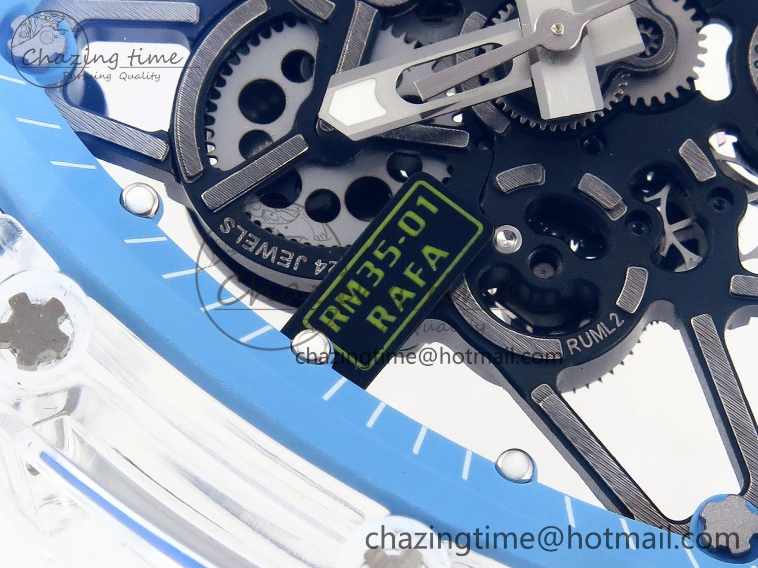 RM035 Transparent RMF Best Edition Skeleton Blue Dial on Translucent Rubber Strap Clone RMUL2