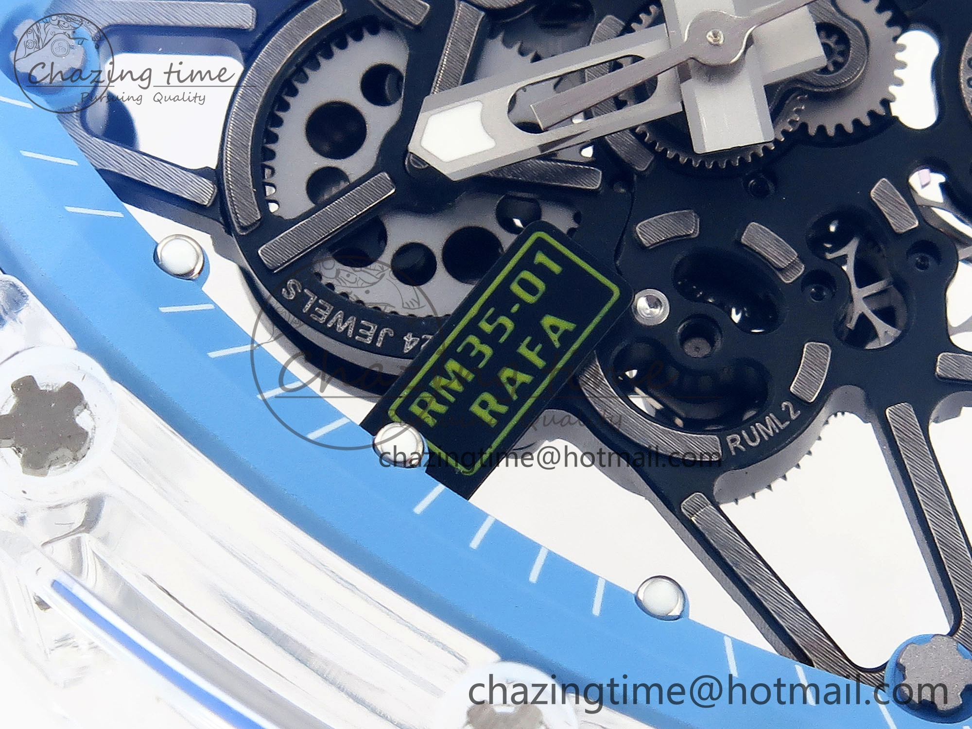 RM035 Transparent RMF Best Edition Skeleton Blue Dial on Translucent Rubber Strap Clone RMUL2