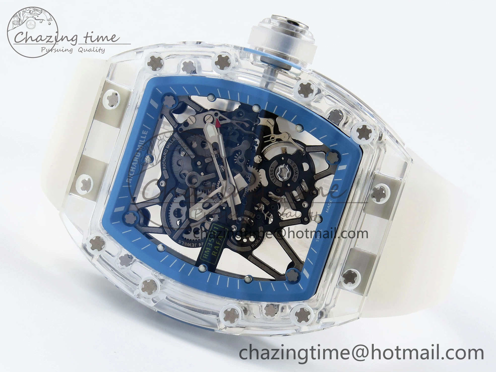 RM035 Transparent RMF Best Edition Skeleton Blue Dial on Translucent Rubber Strap Clone RMUL2