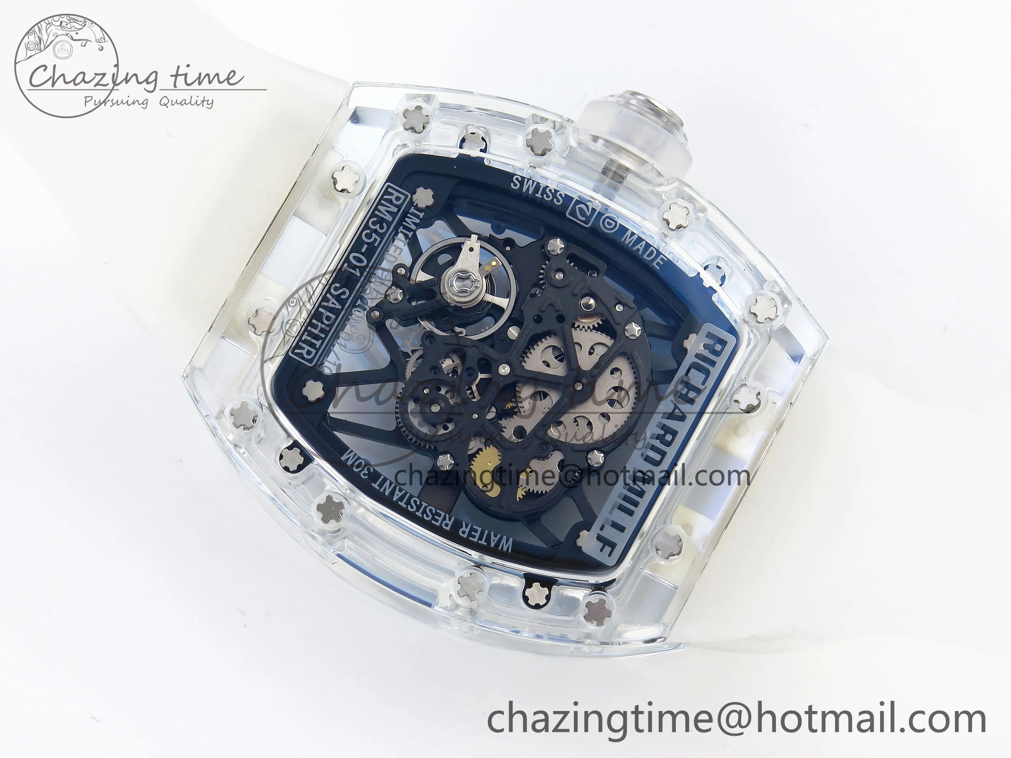 RM035 Transparent RMF Best Edition Skeleton Blue Dial on Translucent Rubber Strap Clone RMUL2