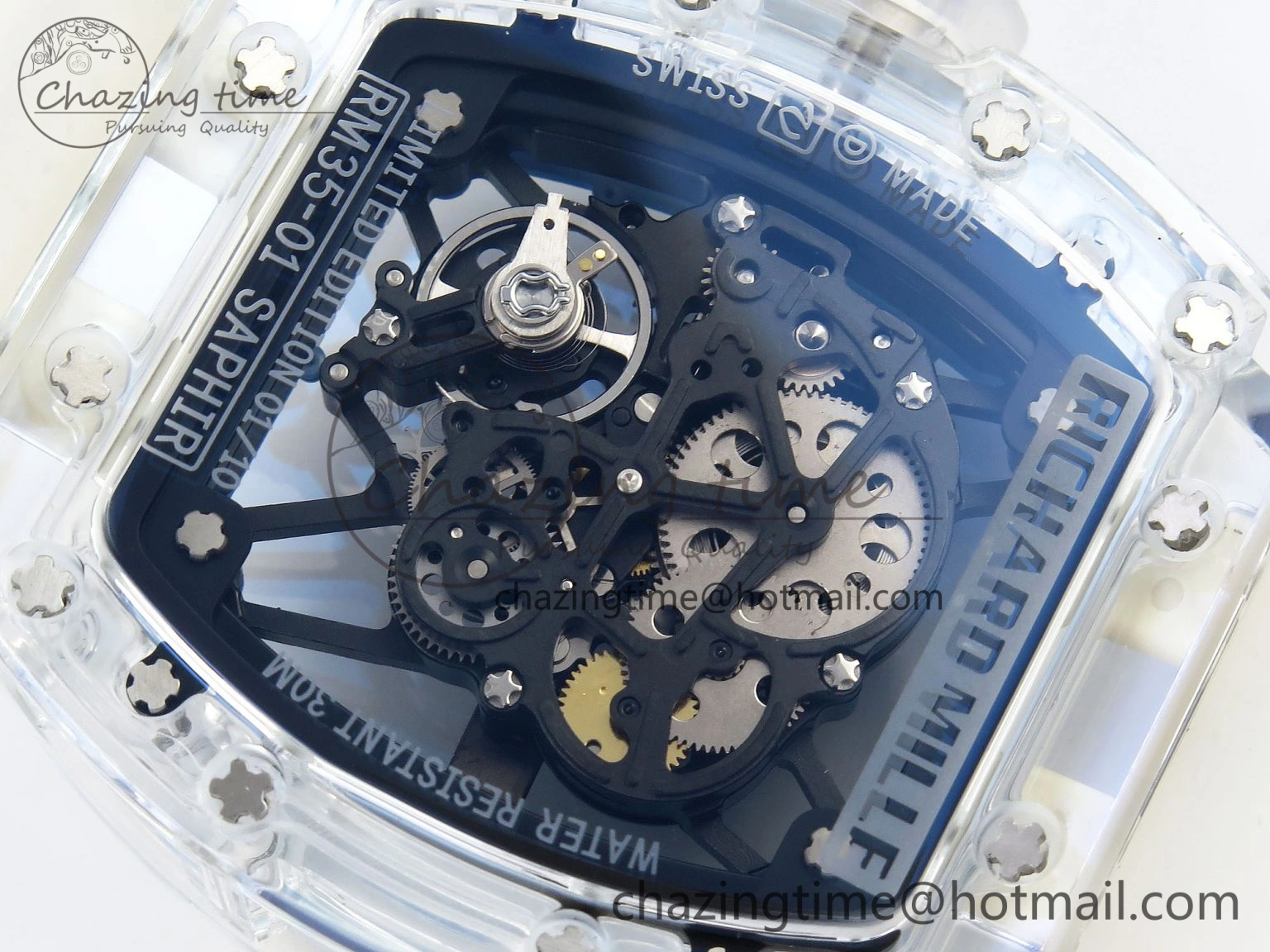 RM035 Transparent RMF Best Edition Skeleton Blue Dial on Translucent Rubber Strap Clone RMUL2