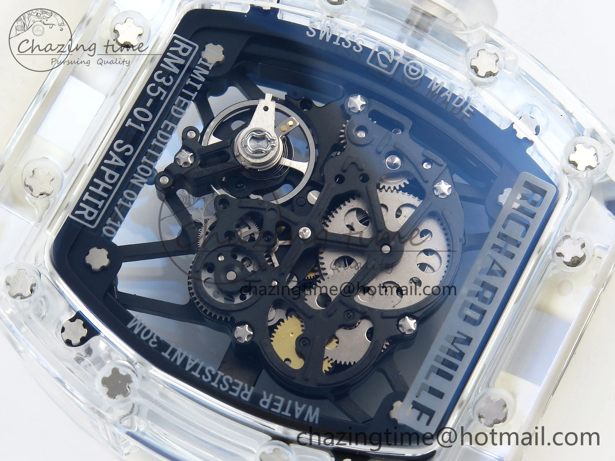 RM035 Transparent RMF Best Edition Skeleton Blue Dial on Translucent Rubber Strap Clone RMUL2