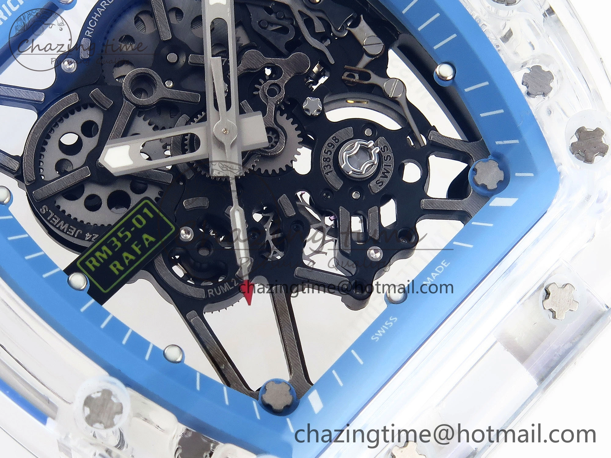 RM035 Transparent RMF Best Edition Skeleton Blue Dial on White Rubber Strap Clone RMUL2