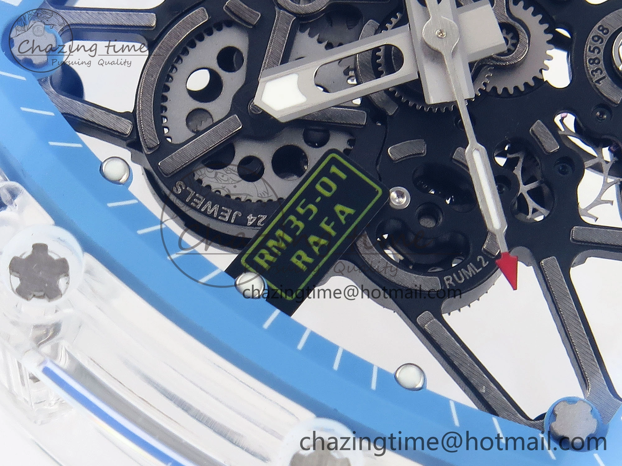 RM035 Transparent RMF Best Edition Skeleton Blue Dial on White Rubber Strap Clone RMUL2
