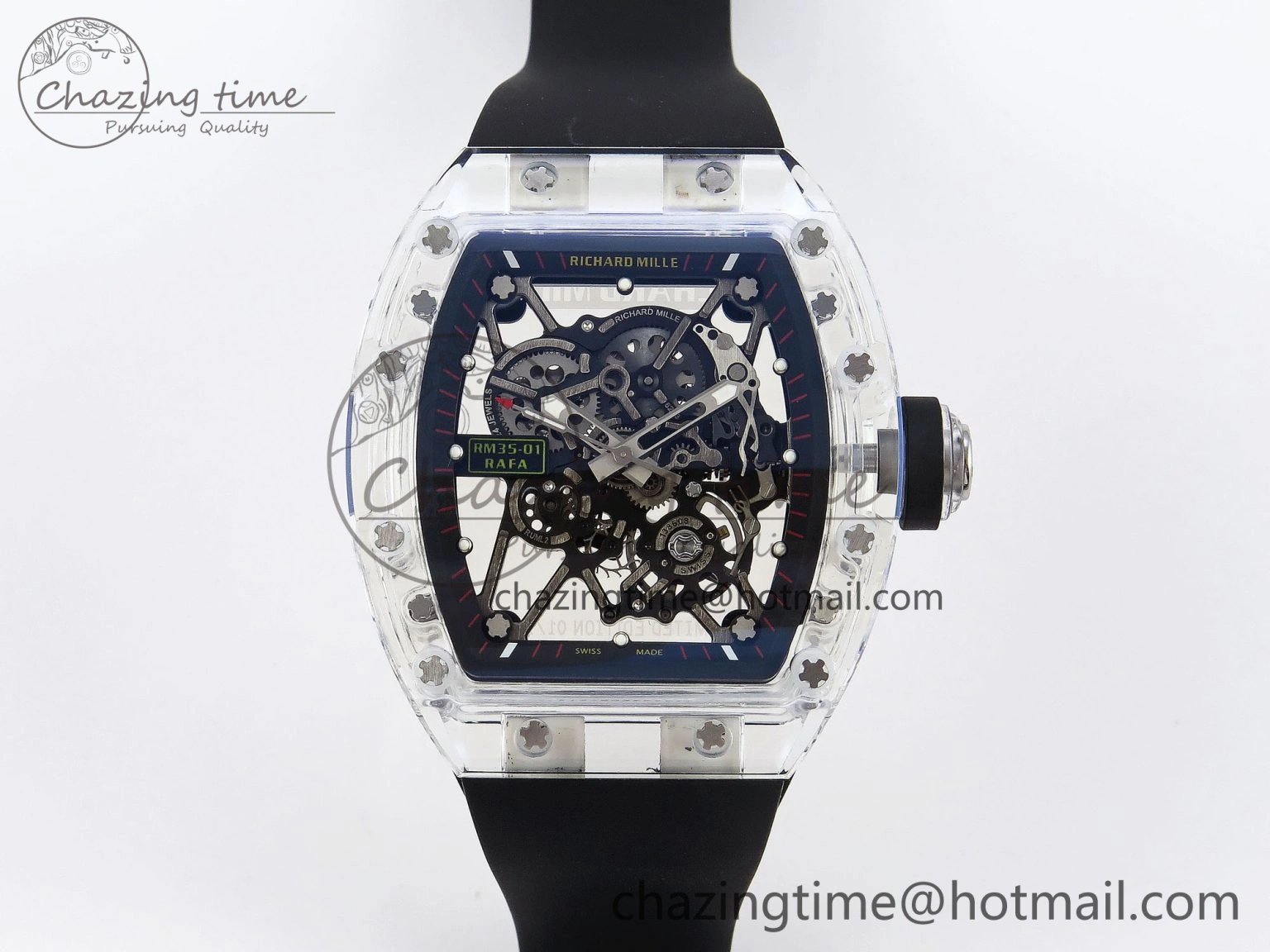 RM035 Transparent RMF Best Edition Skeleton Dial on Black Rubber Strap Clone RMUL2