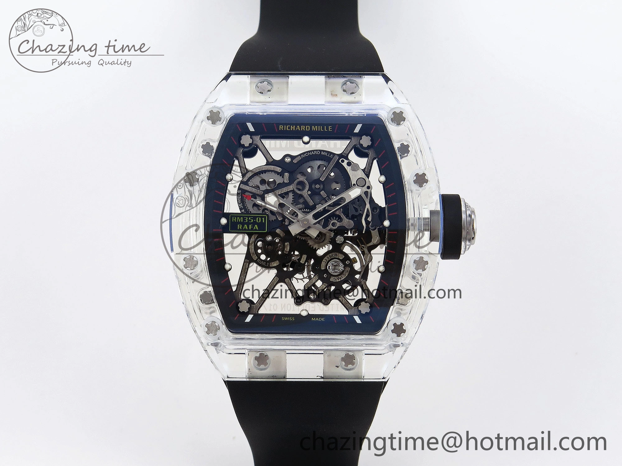 RM035 Transparent RMF Best Edition Skeleton Dial on Black Rubber Strap Clone RMUL2