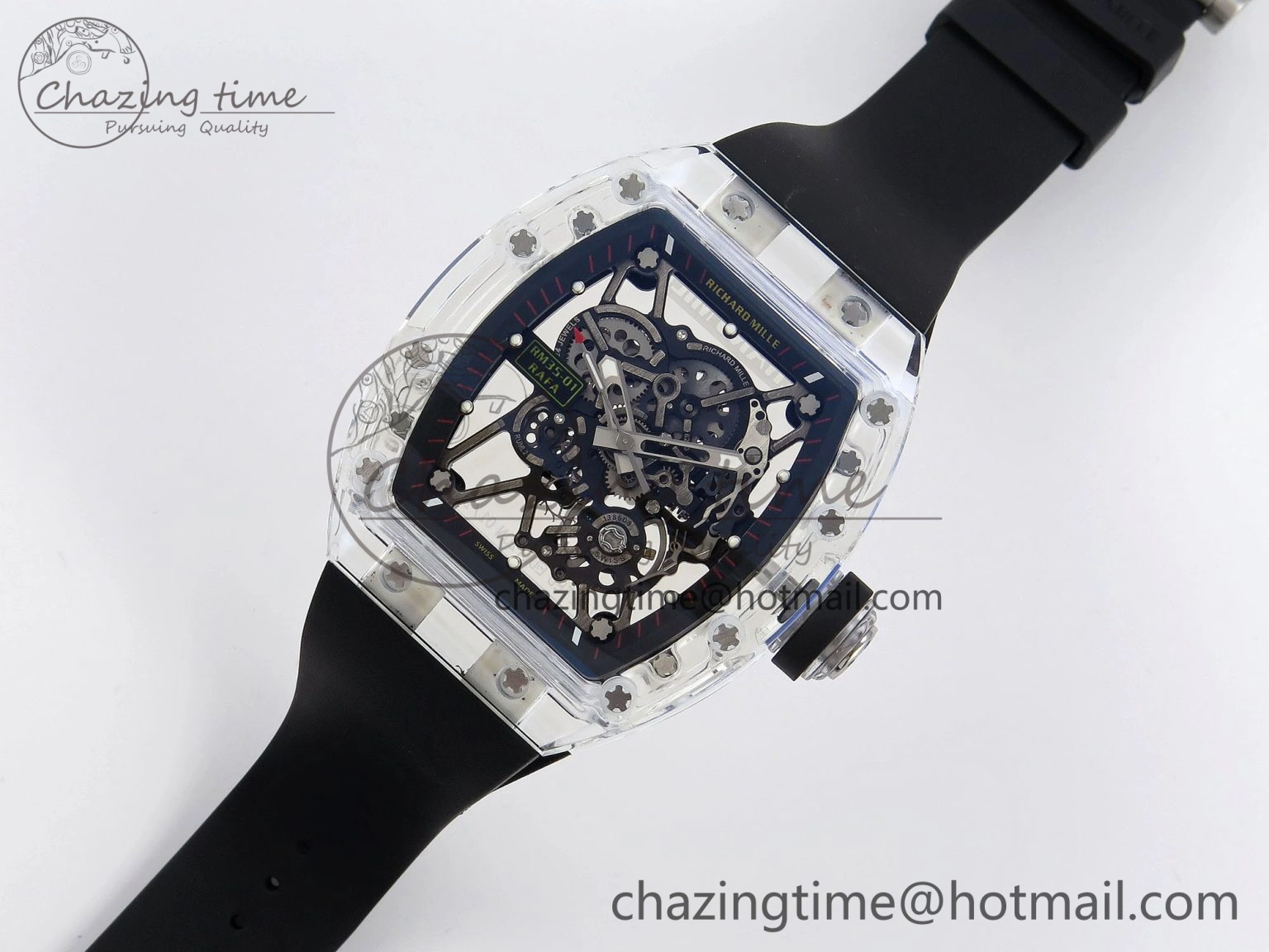 RM035 Transparent RMF Best Edition Skeleton Dial on Black Rubber Strap Clone RMUL2