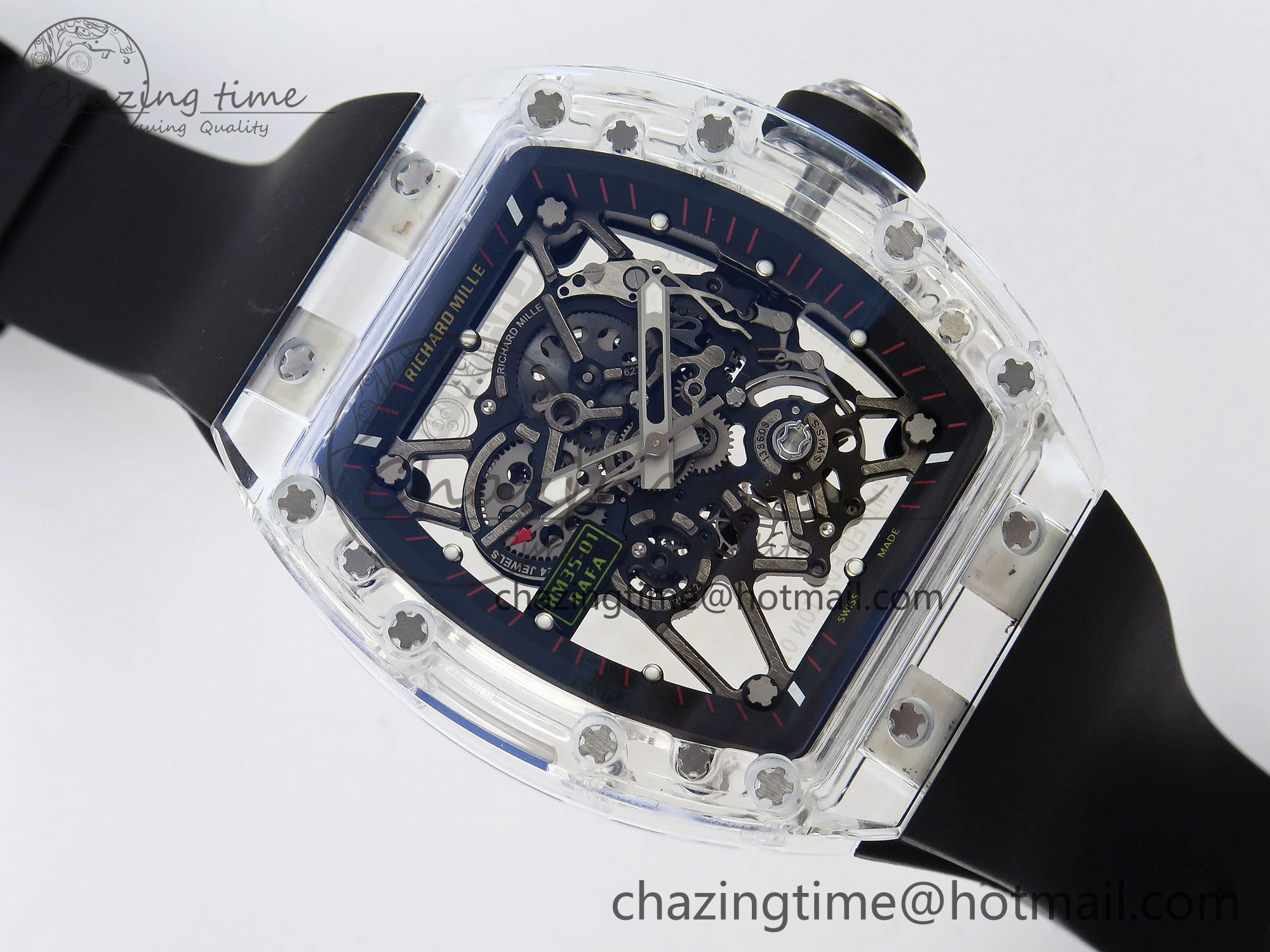 RM035 Transparent RMF Best Edition Skeleton Dial on Black Rubber Strap Clone RMUL2