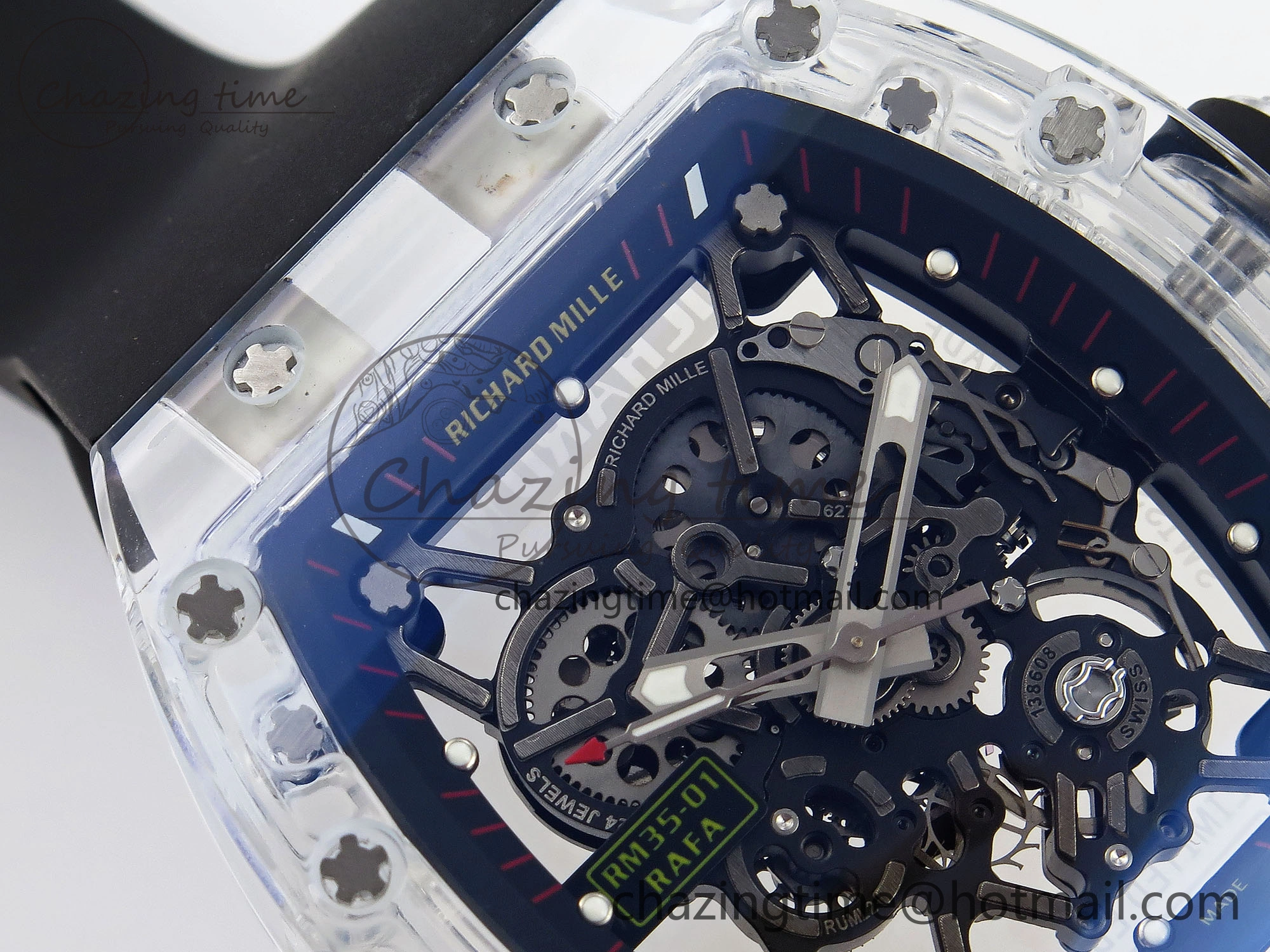 RM035 Transparent RMF Best Edition Skeleton Dial on Black Rubber Strap Clone RMUL2