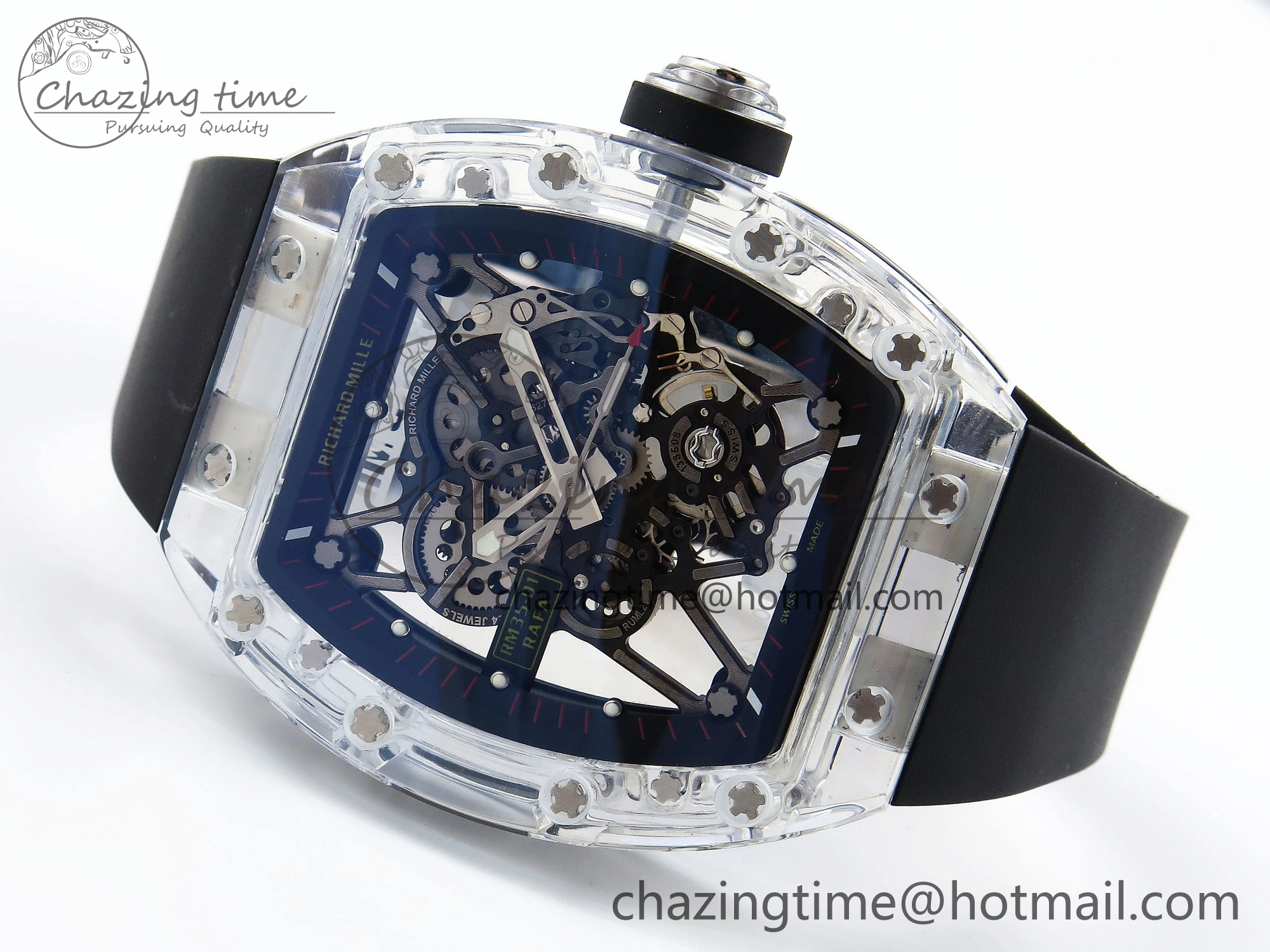 RM035 Transparent RMF Best Edition Skeleton Dial on Black Rubber Strap Clone RMUL2