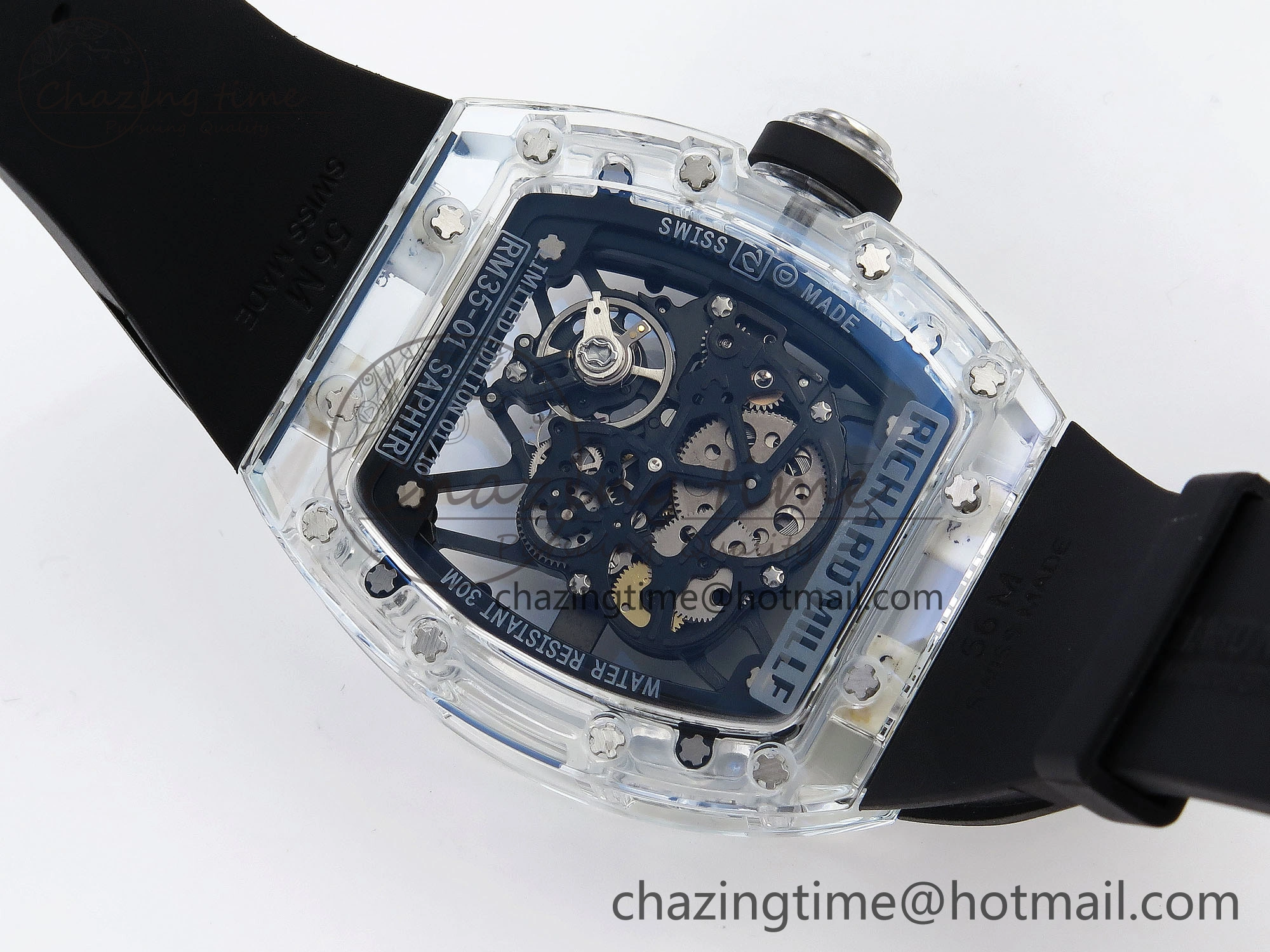 RM035 Transparent RMF Best Edition Skeleton Dial on Black Rubber Strap Clone RMUL2