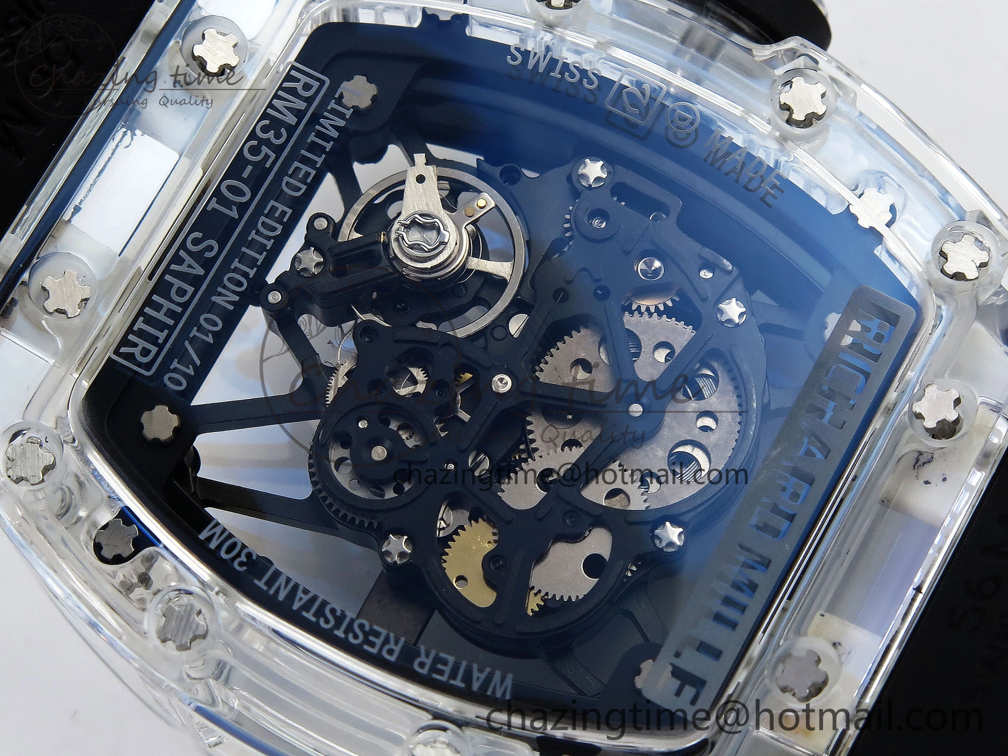 RM035 Transparent RMF Best Edition Skeleton Dial on Black Rubber Strap Clone RMUL2