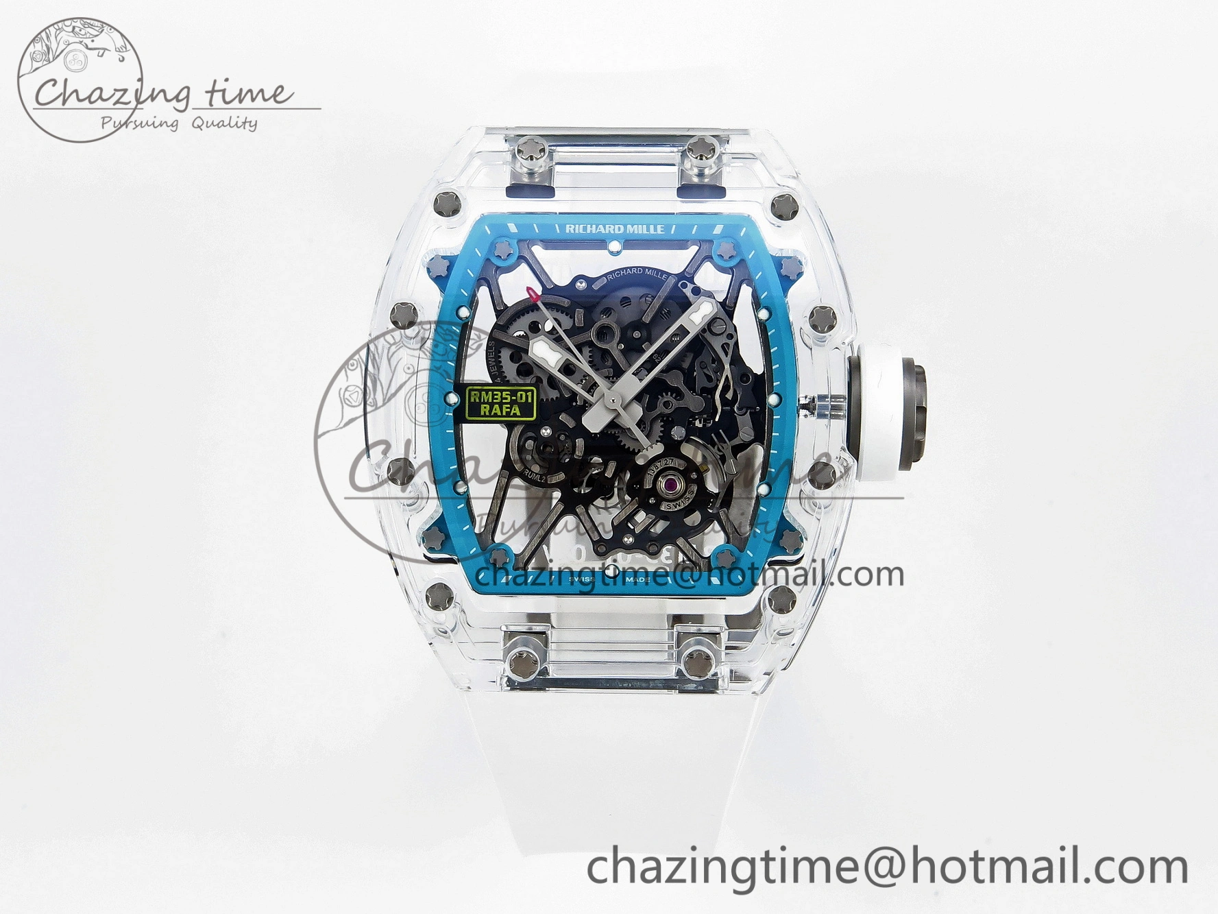 RM035 Transparent SONIC Best Edition Skeleton Blue Dial on White Nylon Strap Clone RMUL2