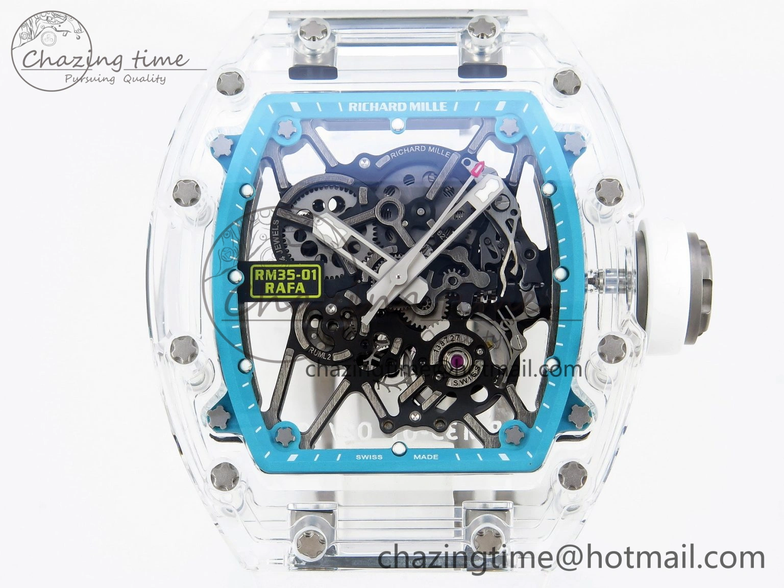 RM035 Transparent SONIC Best Edition Skeleton Blue Dial on White Nylon Strap Clone RMUL2