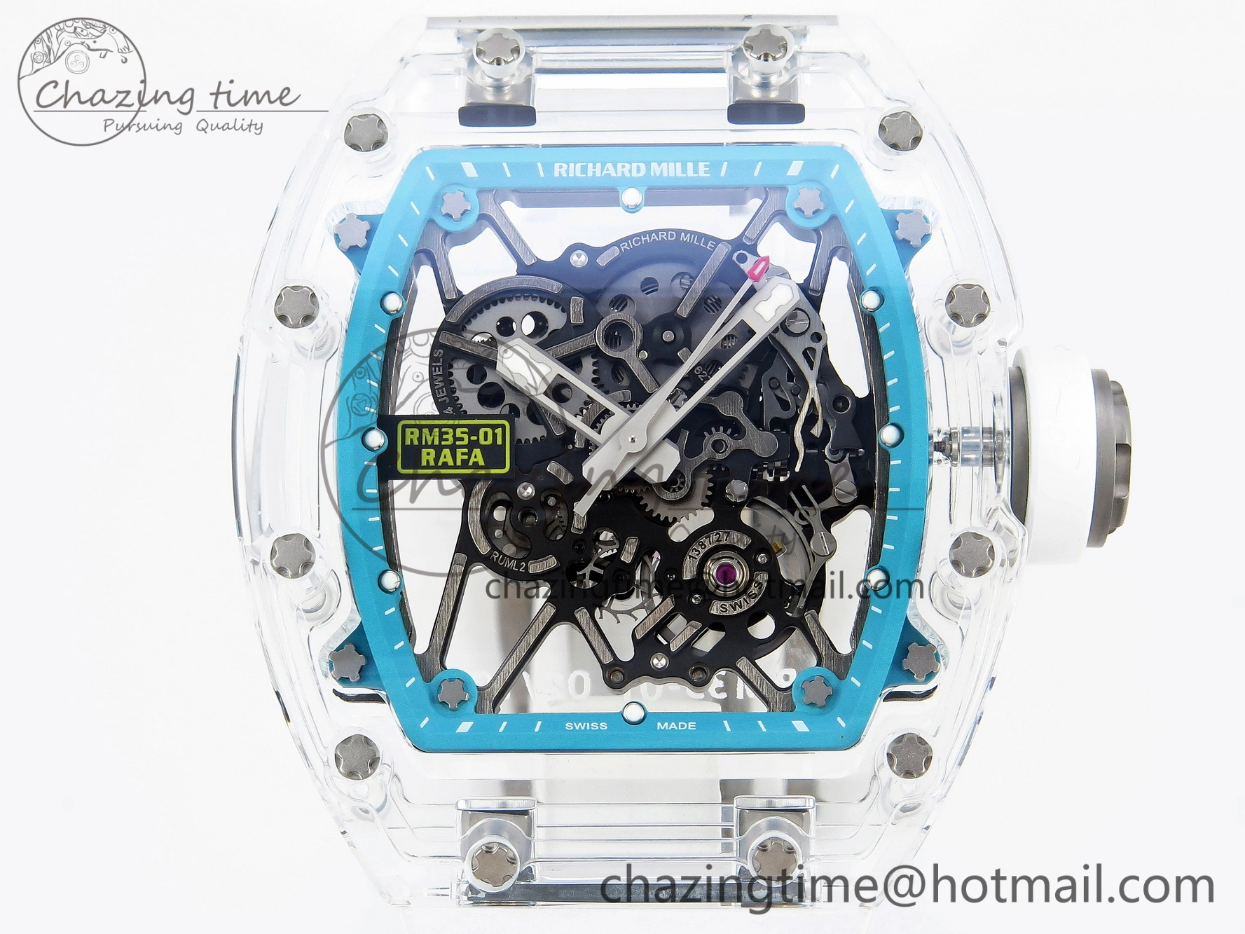 RM035 Transparent SONIC Best Edition Skeleton Blue Dial on White Nylon Strap Clone RMUL2