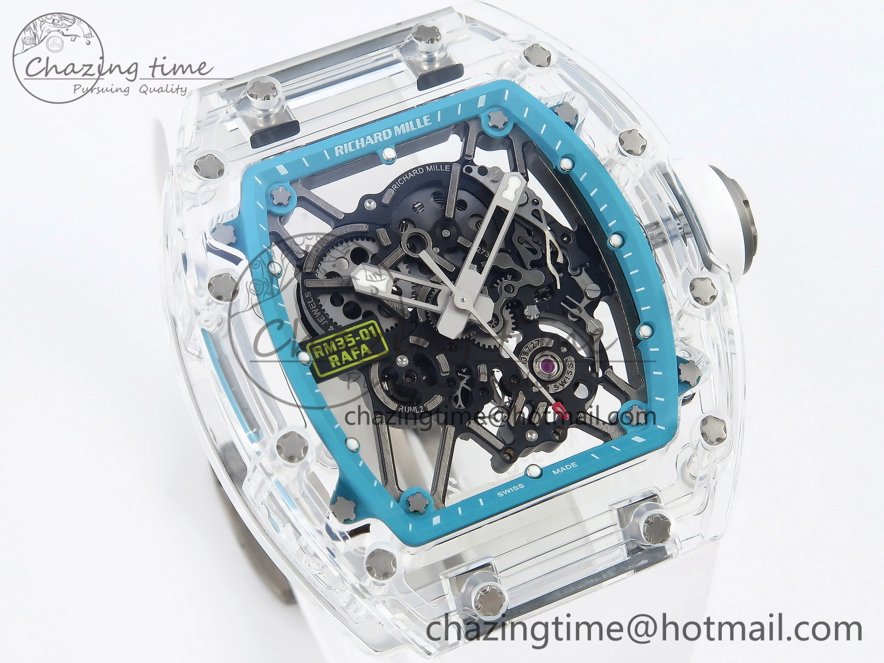 RM035 Transparent SONIC Best Edition Skeleton Blue Dial on White Nylon Strap Clone RMUL2