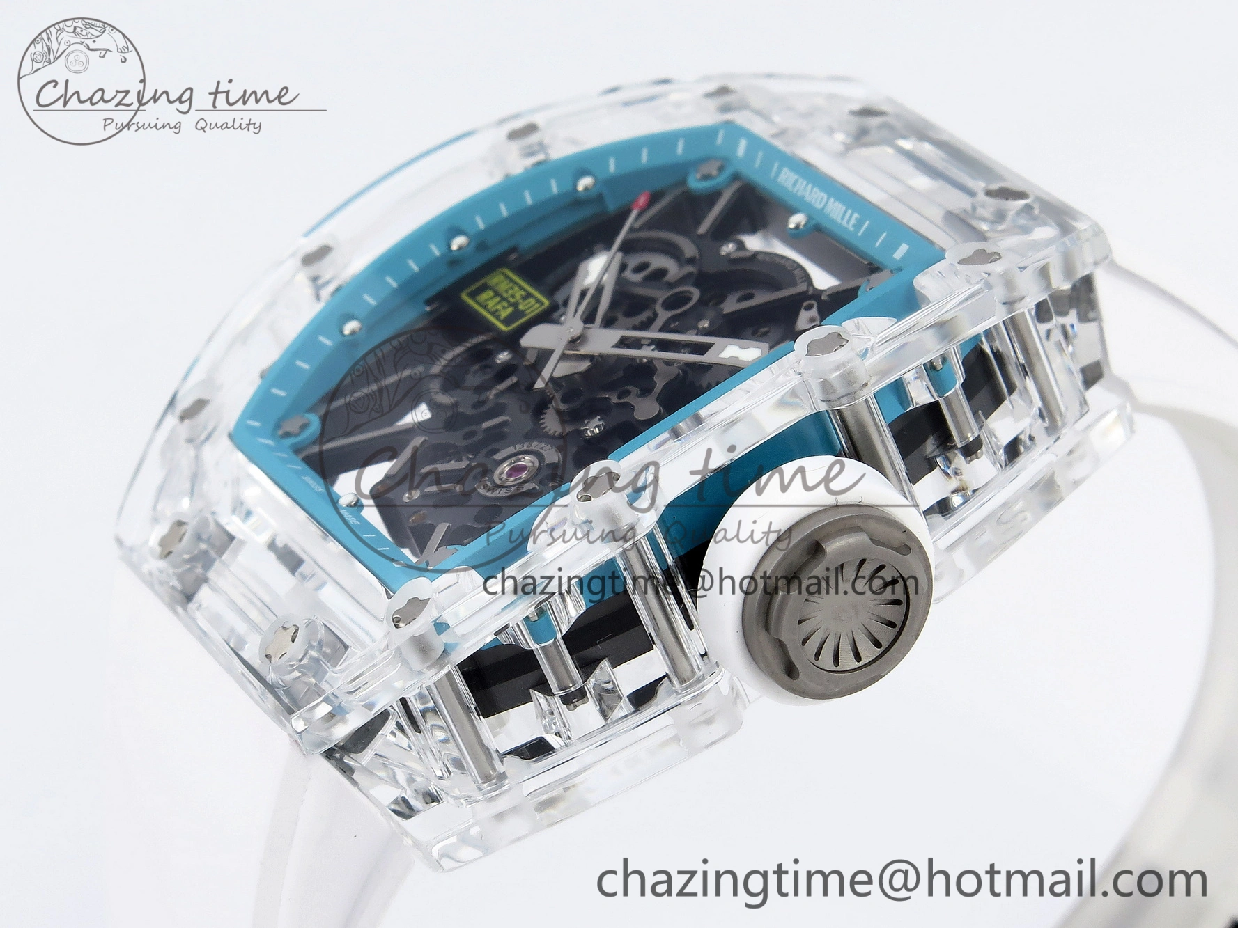 RM035 Transparent SONIC Best Edition Skeleton Blue Dial on White Nylon Strap Clone RMUL2