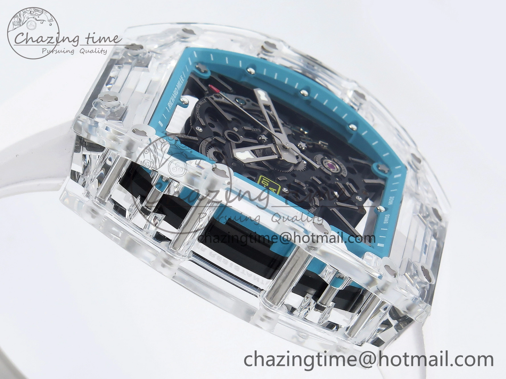 RM035 Transparent SONIC Best Edition Skeleton Blue Dial on White Nylon Strap Clone RMUL2