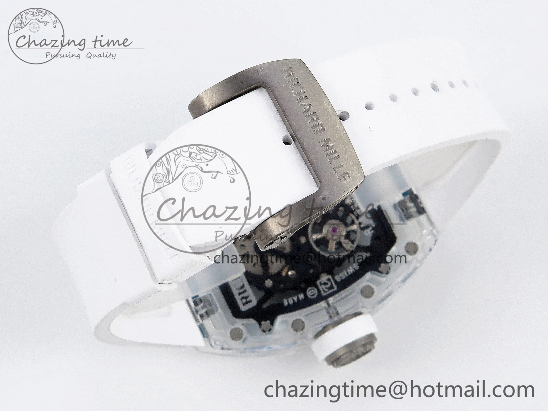 RM035 Transparent SONIC Best Edition Skeleton Blue Dial on White Nylon Strap Clone RMUL2