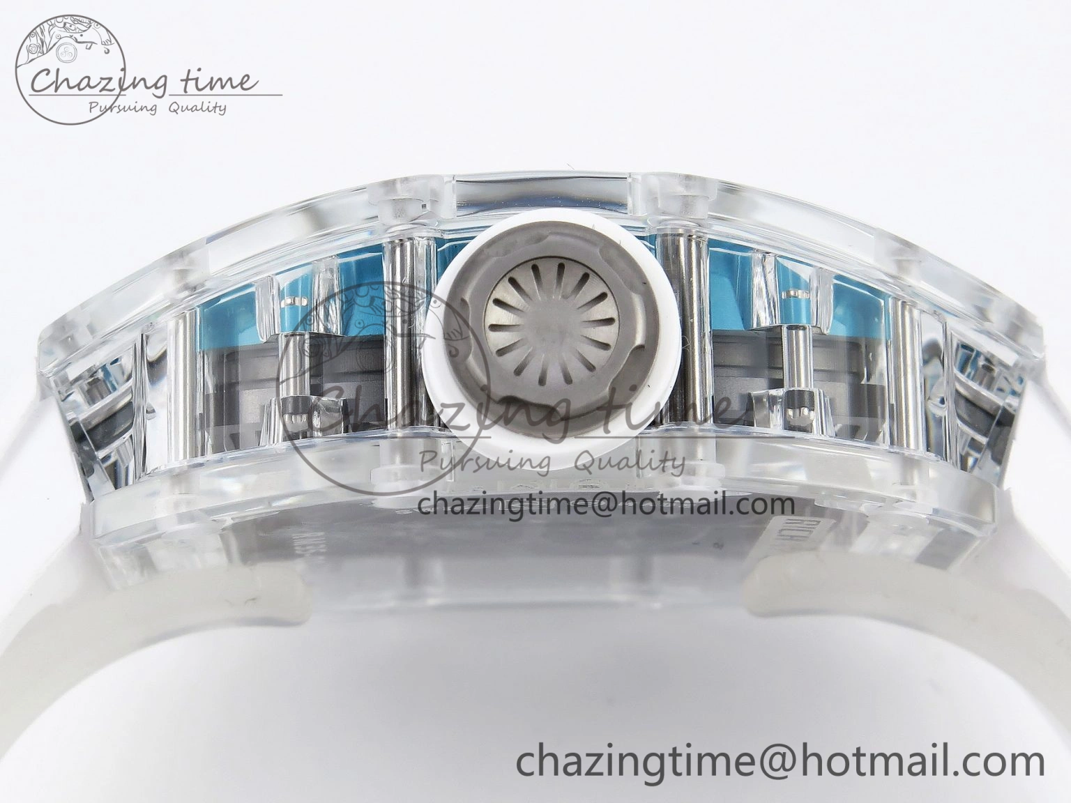 RM035 Transparent SONIC Best Edition Skeleton Blue Dial on White Nylon Strap Clone RMUL2