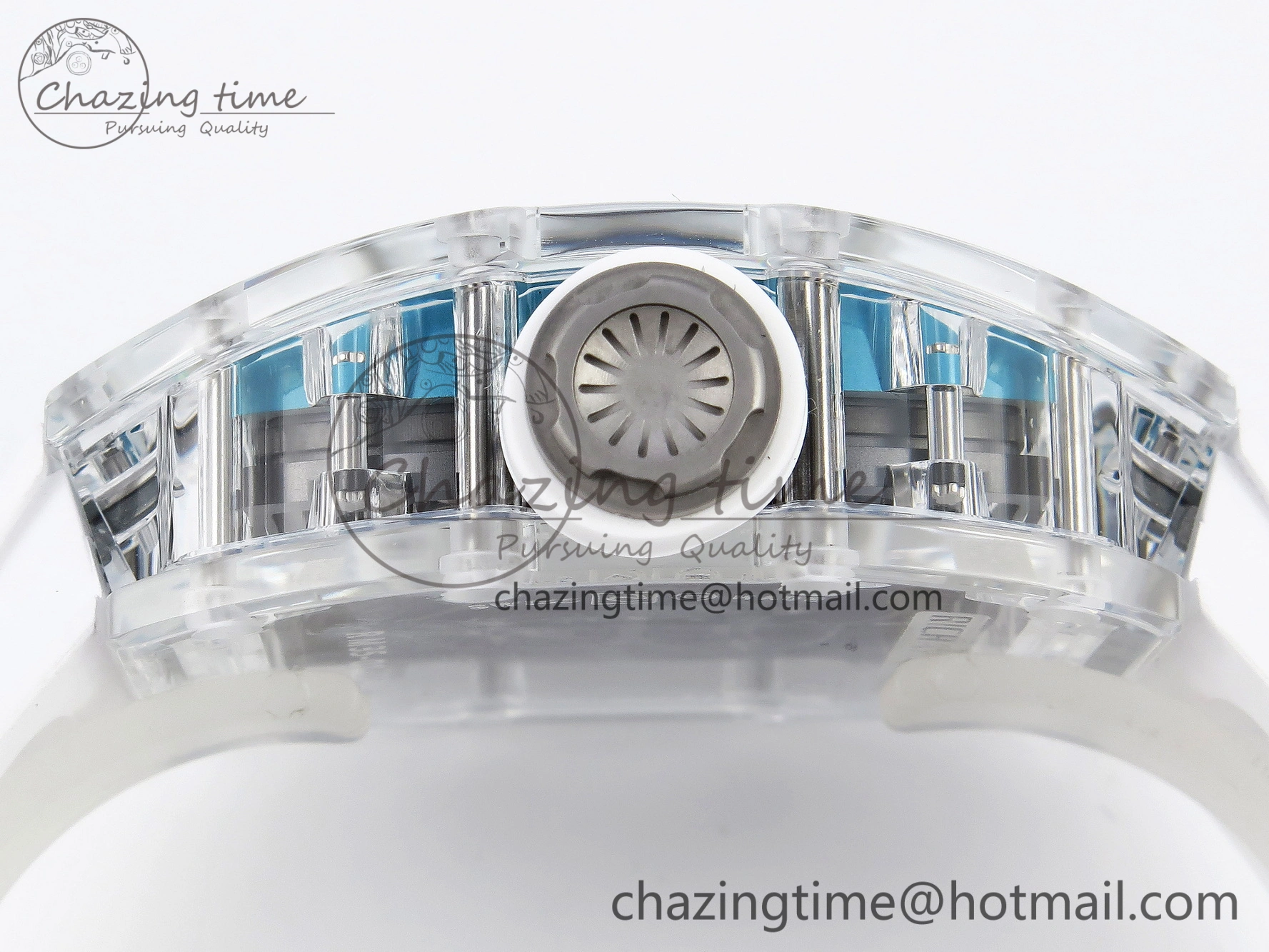 RM035 Transparent SONIC Best Edition Skeleton Blue Dial on White Nylon Strap Clone RMUL2