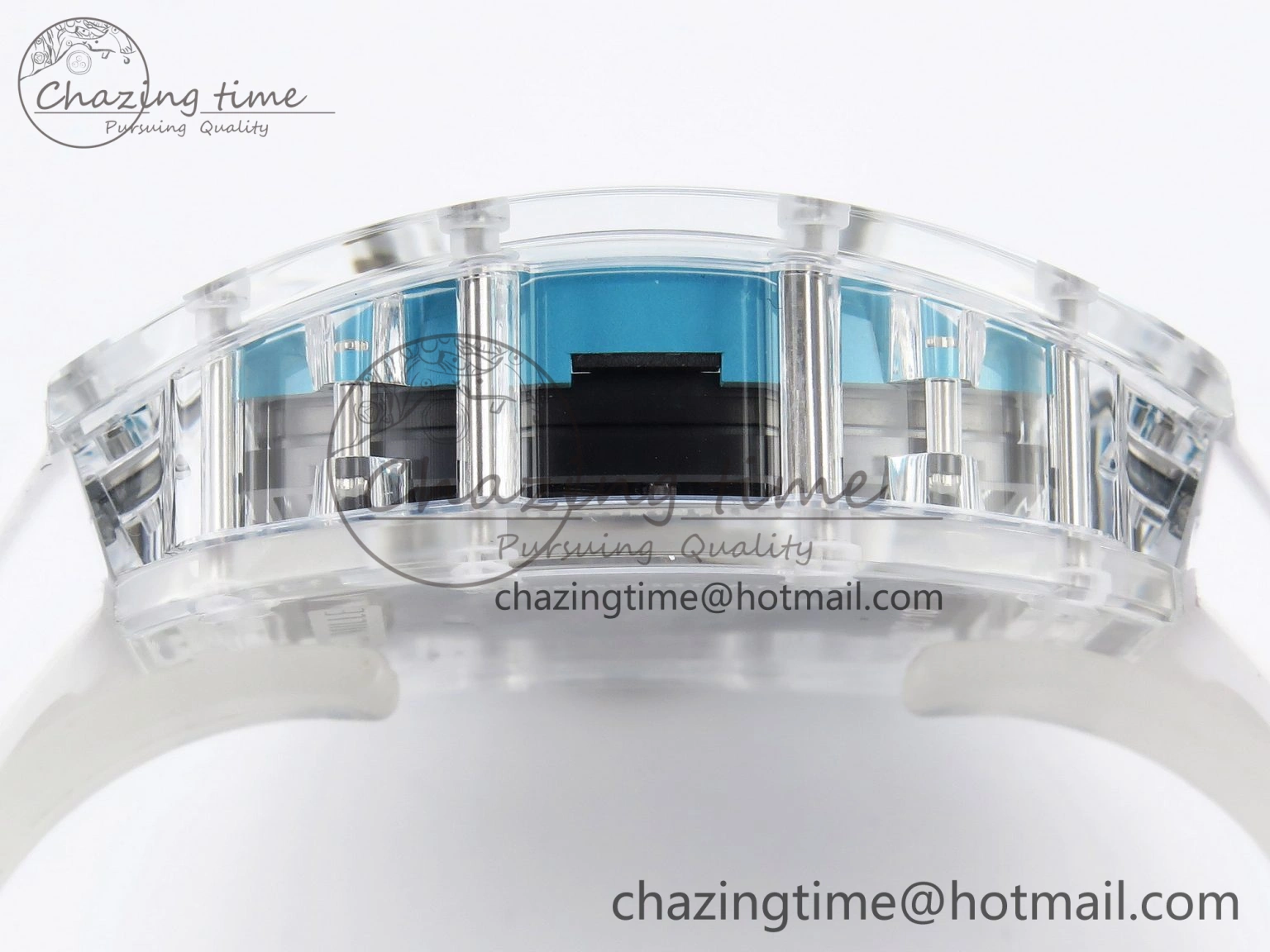 RM035 Transparent SONIC Best Edition Skeleton Blue Dial on White Nylon Strap Clone RMUL2