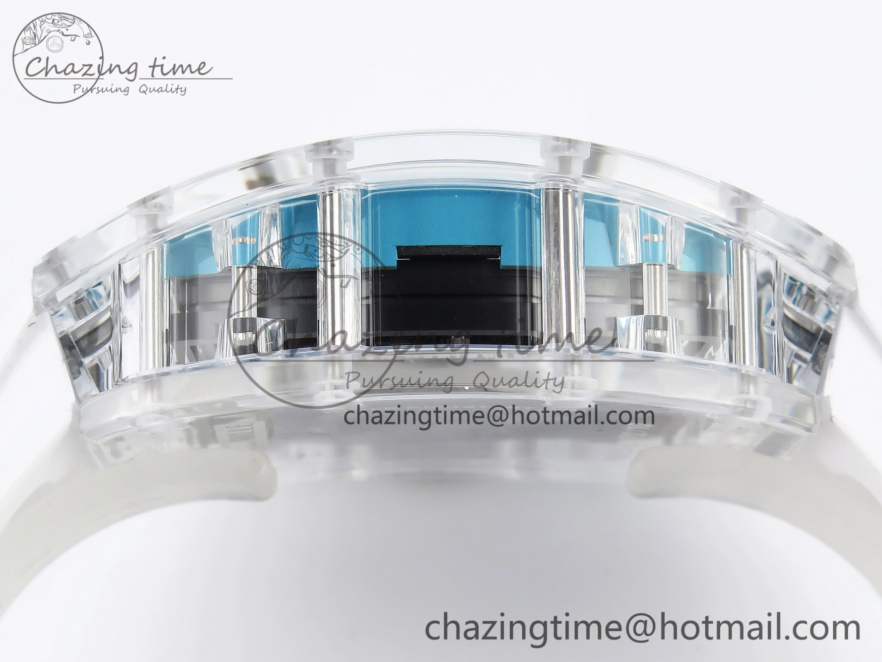 RM035 Transparent SONIC Best Edition Skeleton Blue Dial on White Nylon Strap Clone RMUL2