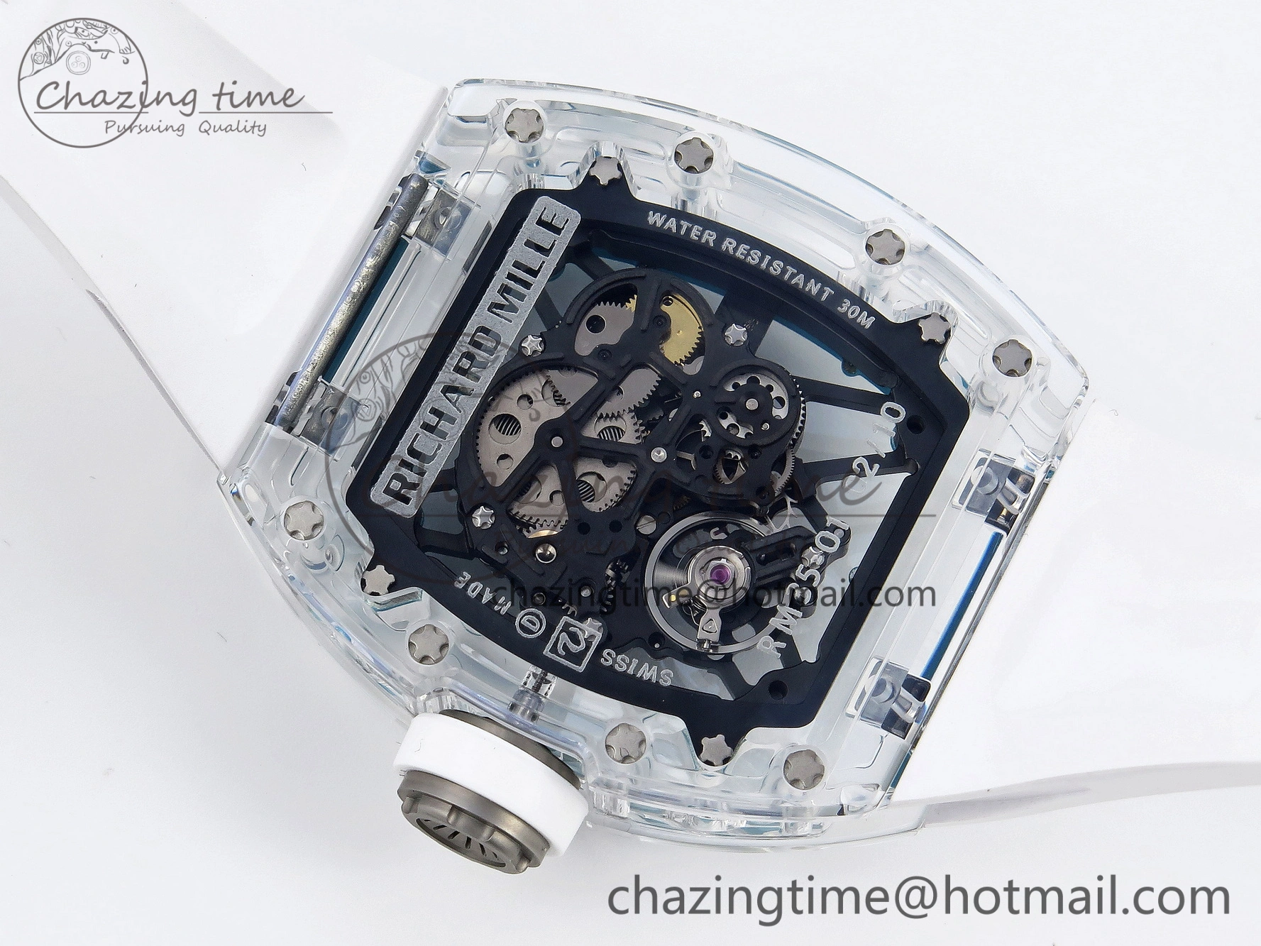 RM035 Transparent SONIC Best Edition Skeleton Blue Dial on White Nylon Strap Clone RMUL2