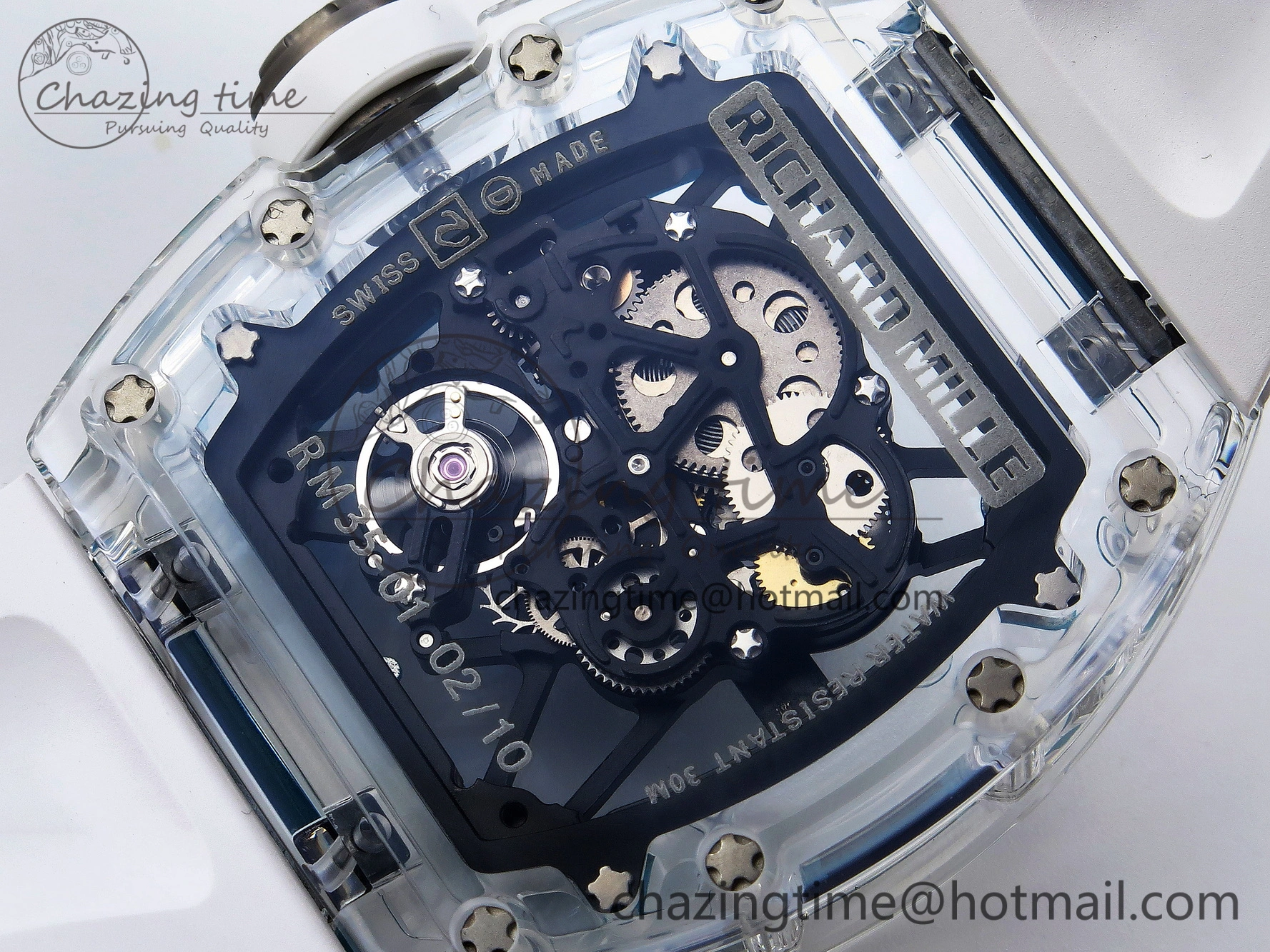 RM035 Transparent SONIC Best Edition Skeleton Blue Dial on White Nylon Strap Clone RMUL2
