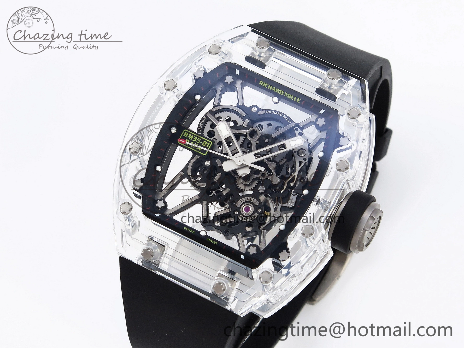 RM035 Transparent SONIC Best Edition Skeleton Dial on Black Nylon Strap Clone RMUL2