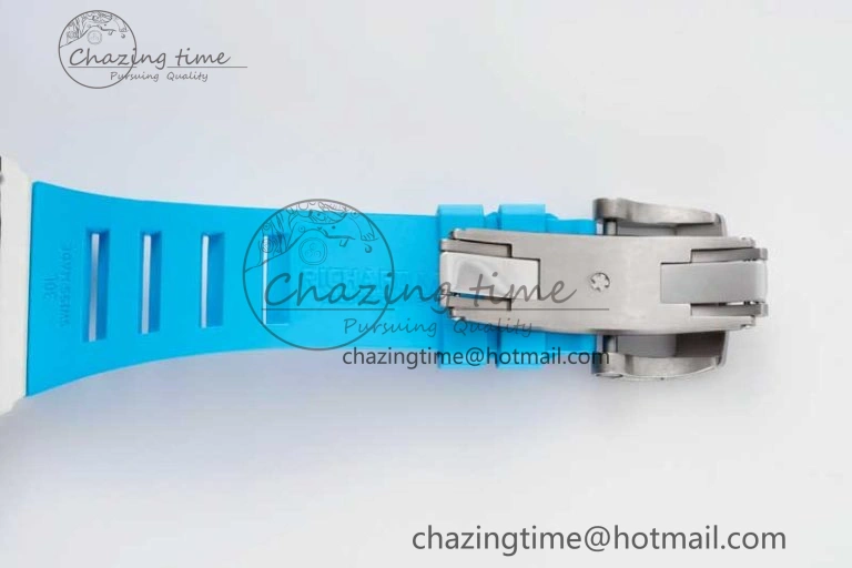 RM035 White Carbon SONIC Best Edition Skeleton Dial on Blue Rubber Strap Clone RMUL2