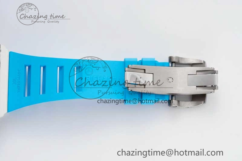 RM035 White Carbon SONIC Best Edition Skeleton Dial on Blue Rubber Strap Clone RMUL2