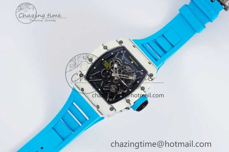RM035 White Carbon SONIC Best Edition Skeleton Dial on Blue Rubber Strap Clone RMUL2