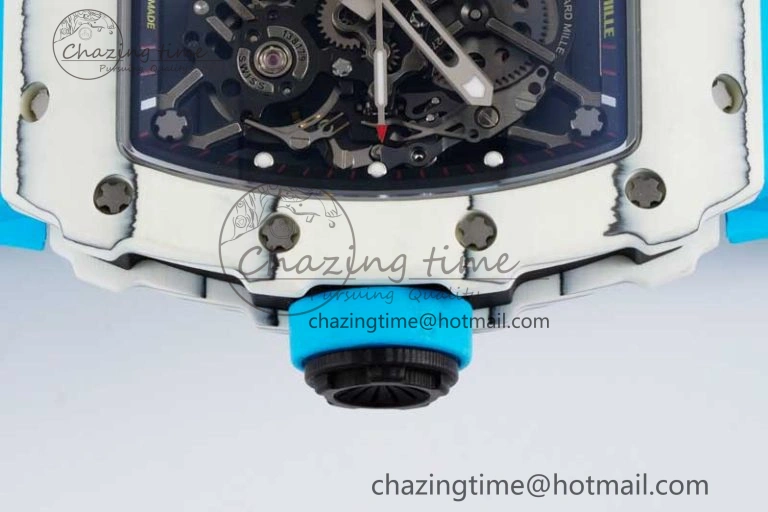 RM035 White Carbon SONIC Best Edition Skeleton Dial on Blue Rubber Strap Clone RMUL2
