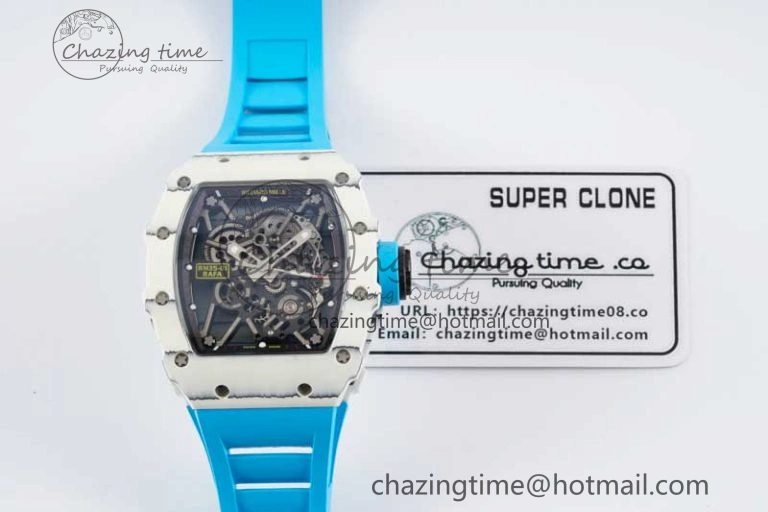 RM035 White Carbon SONIC Best Edition Skeleton Dial on Blue Rubber Strap Clone RMUL2